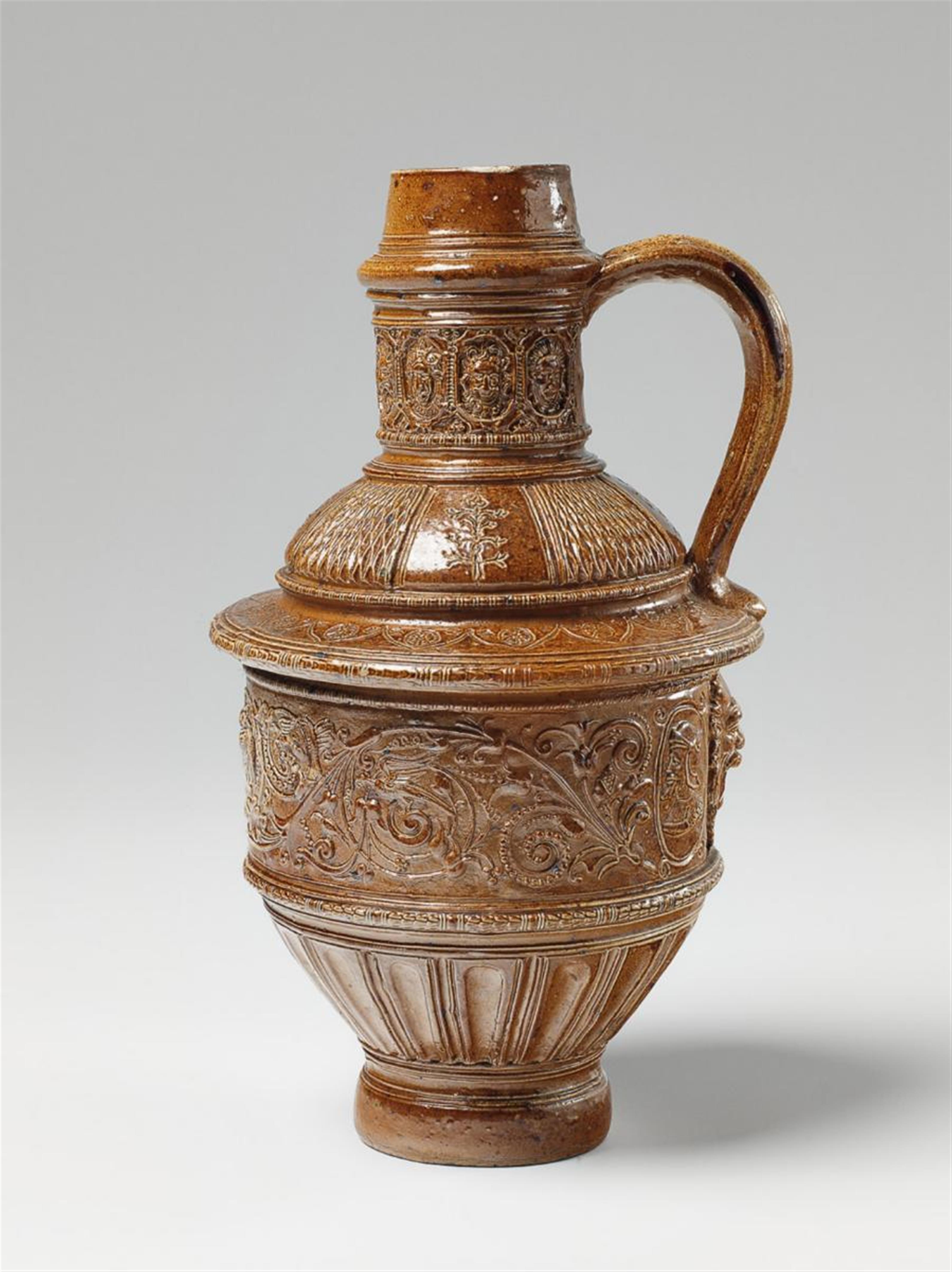 A salt-glazed Raeren grey stoneware jug in the style of the Renaissance - image-1