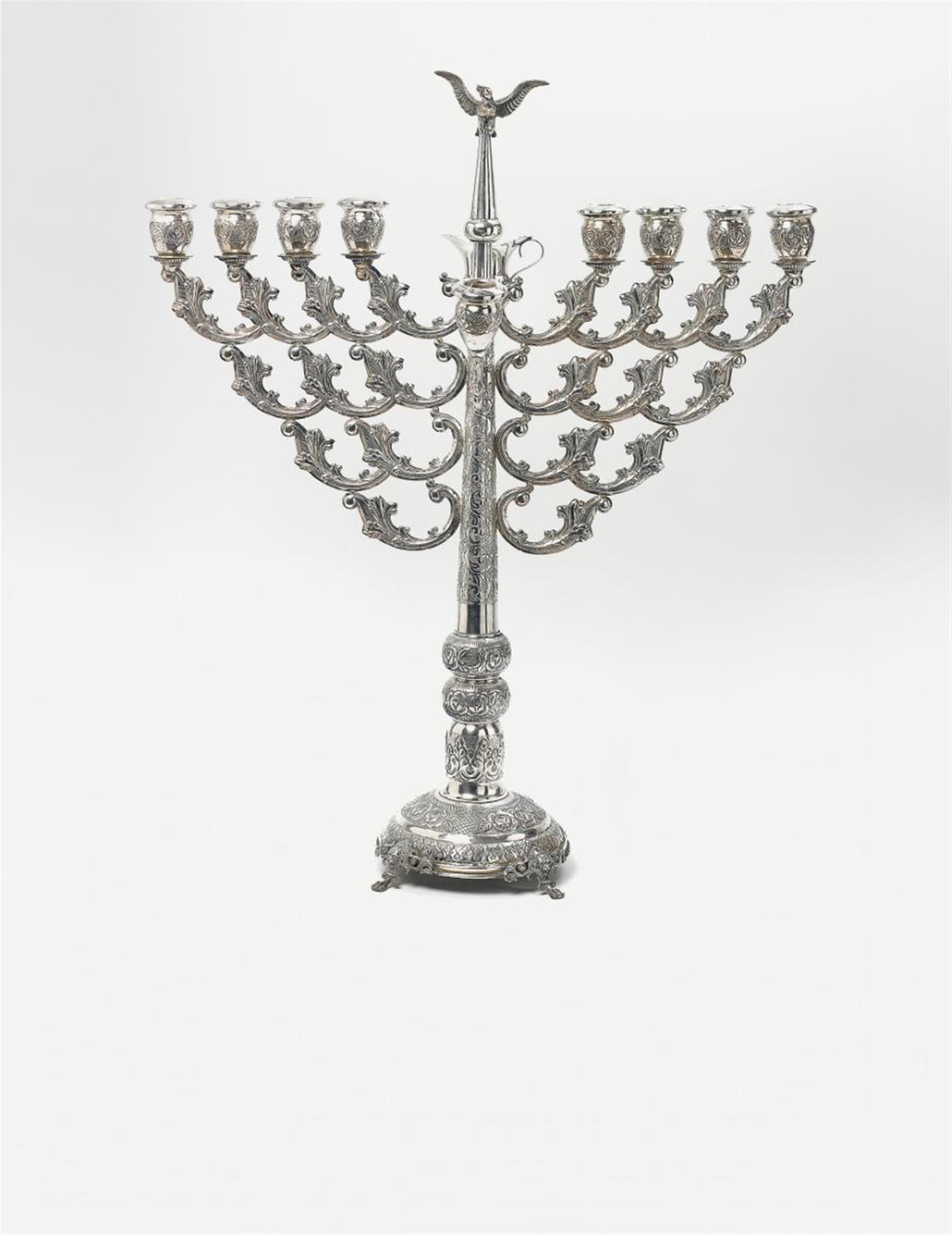 A large silver Hanukkah menorah. Probably Eastern Europe, dated 1865, 19th / 20th C. - image-1