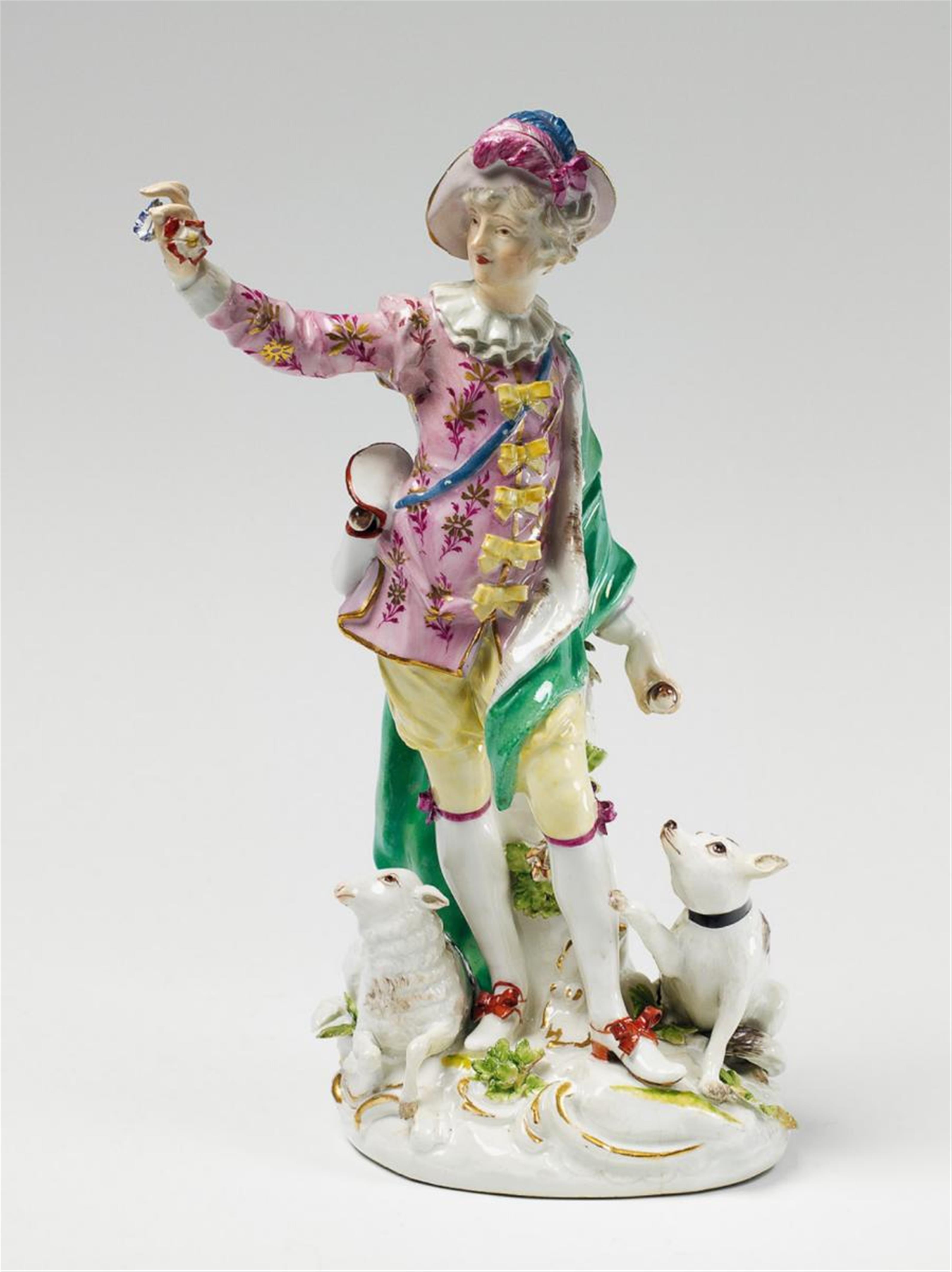 A large Meissen figure of a shepherd with enamel and gilt decor. - image-1