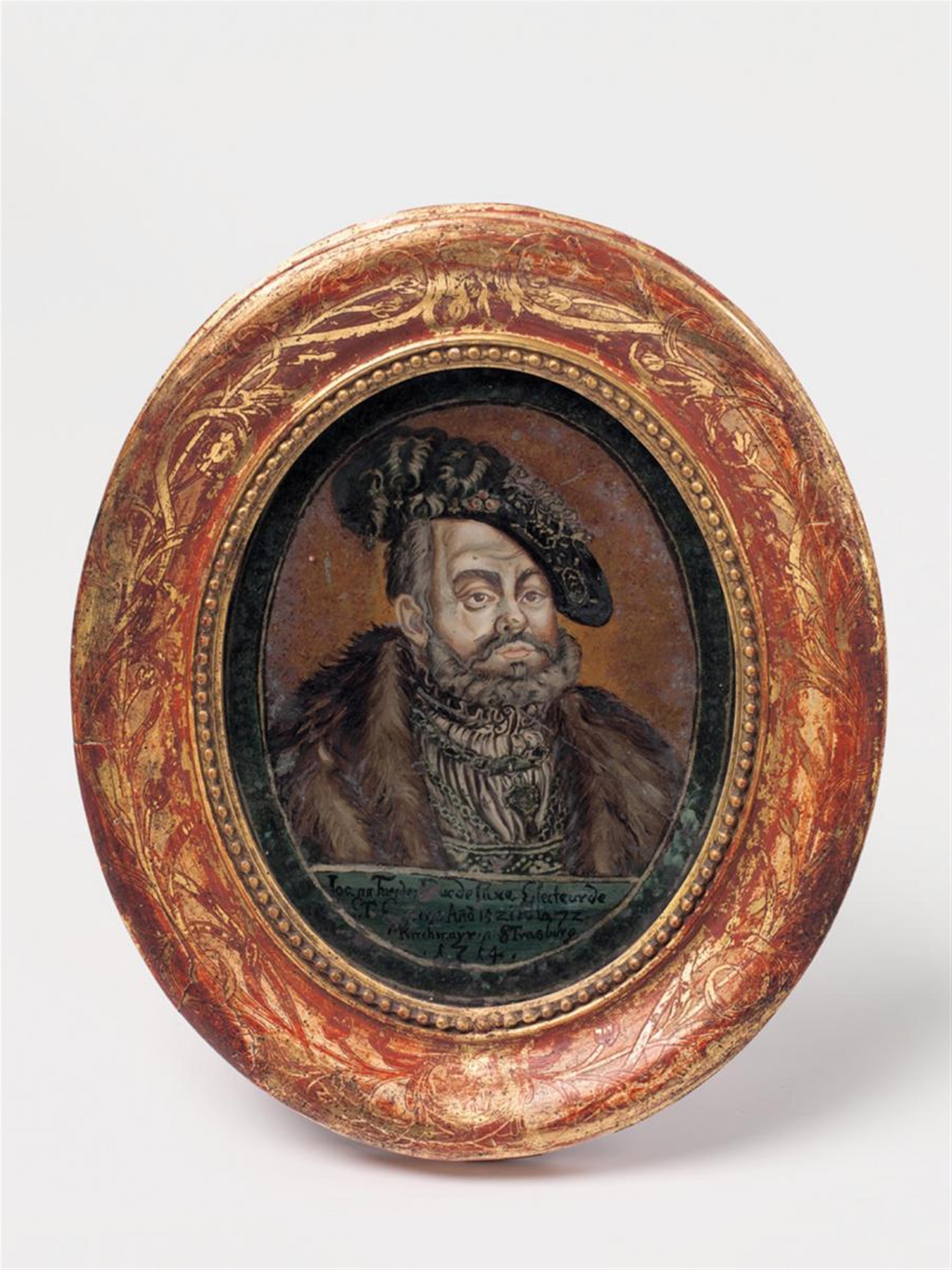 A reverse glass portrait of Elector Frederick of Saxony in a giltwood frame - image-1