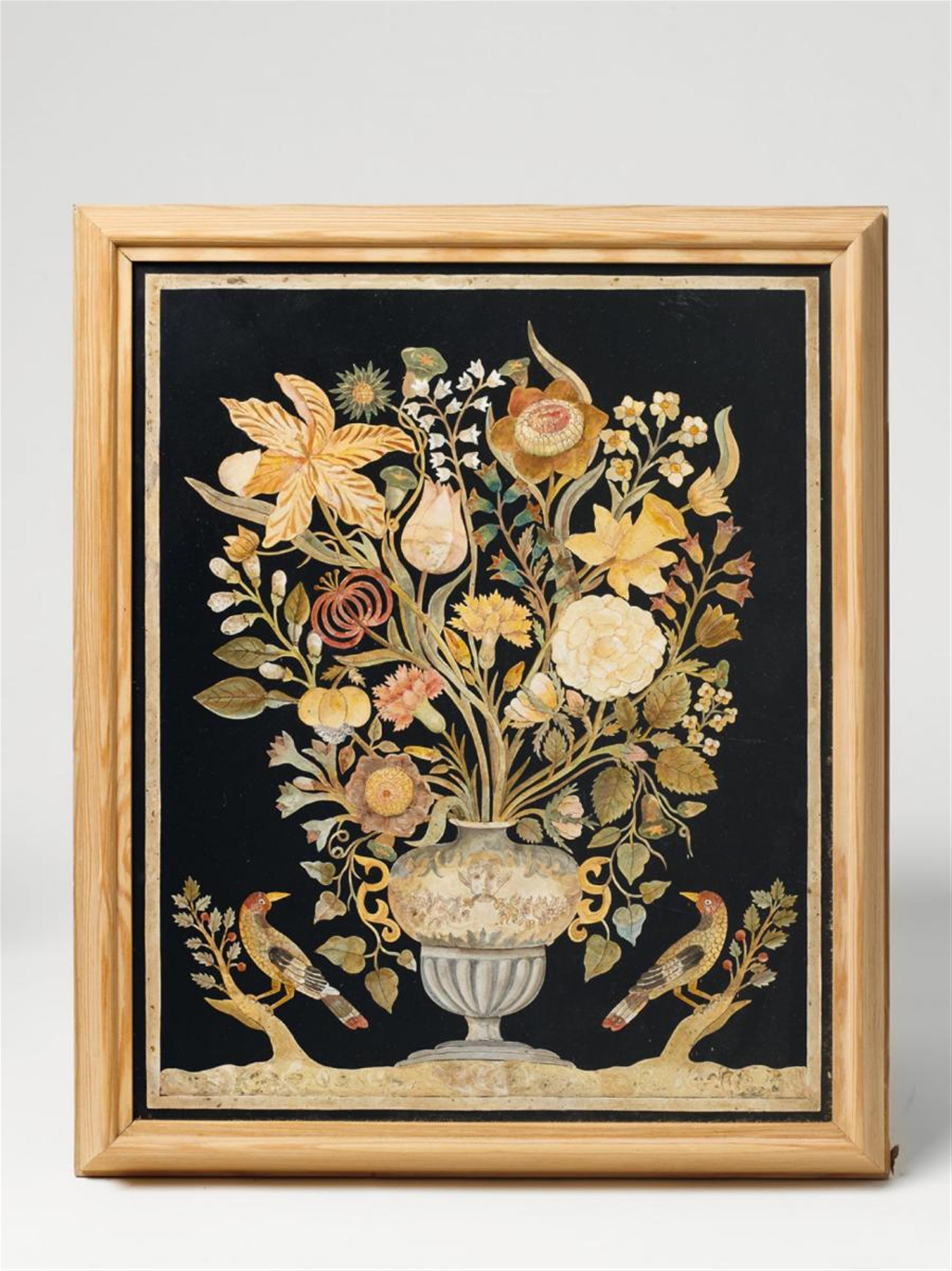 An Italian Baroque style pietra dure and scagliola plaque in a wooden frame - image-1
