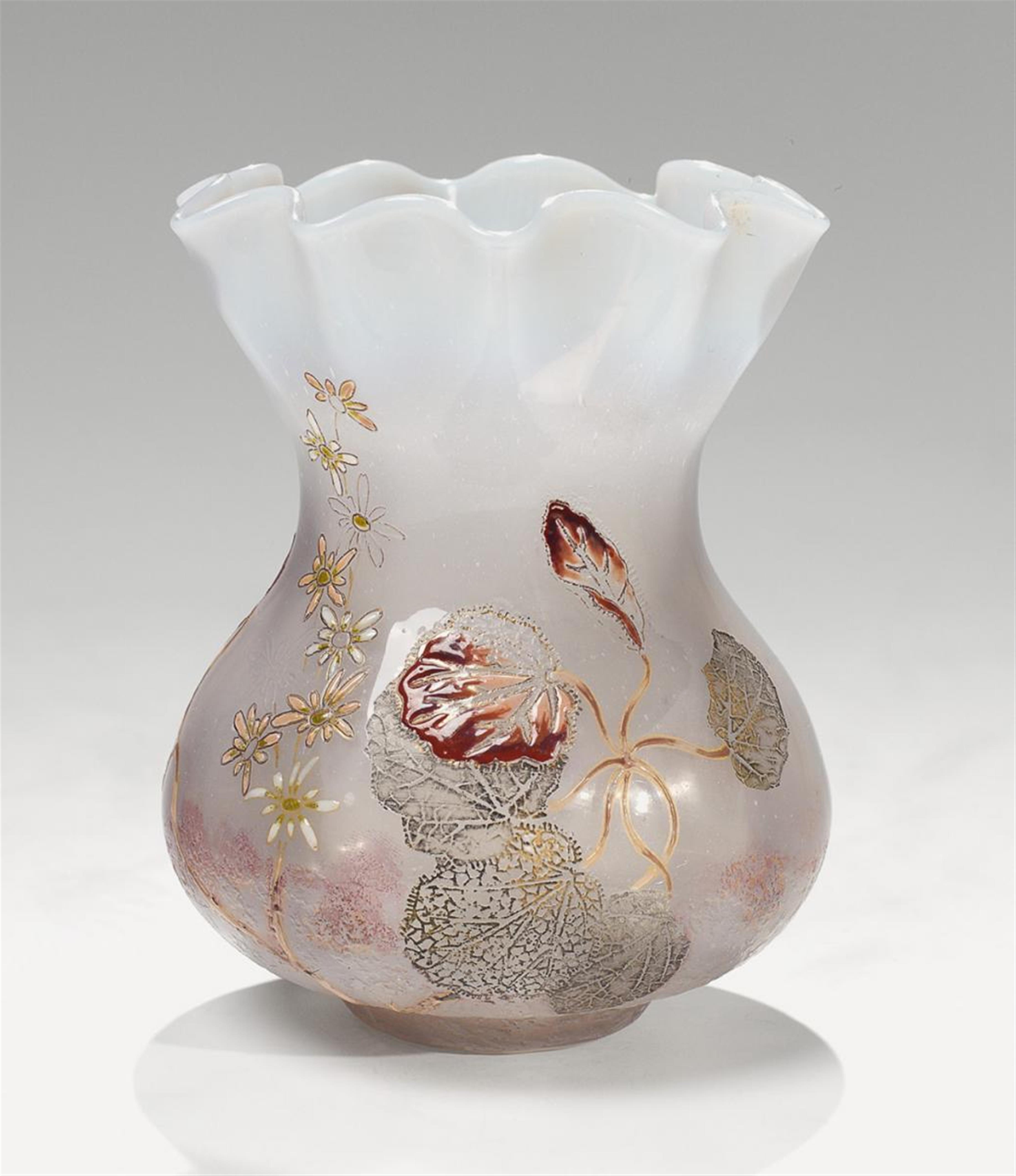 A small etched clair-de-lune glass Gallé vase with enamel and gilt decor - image-1