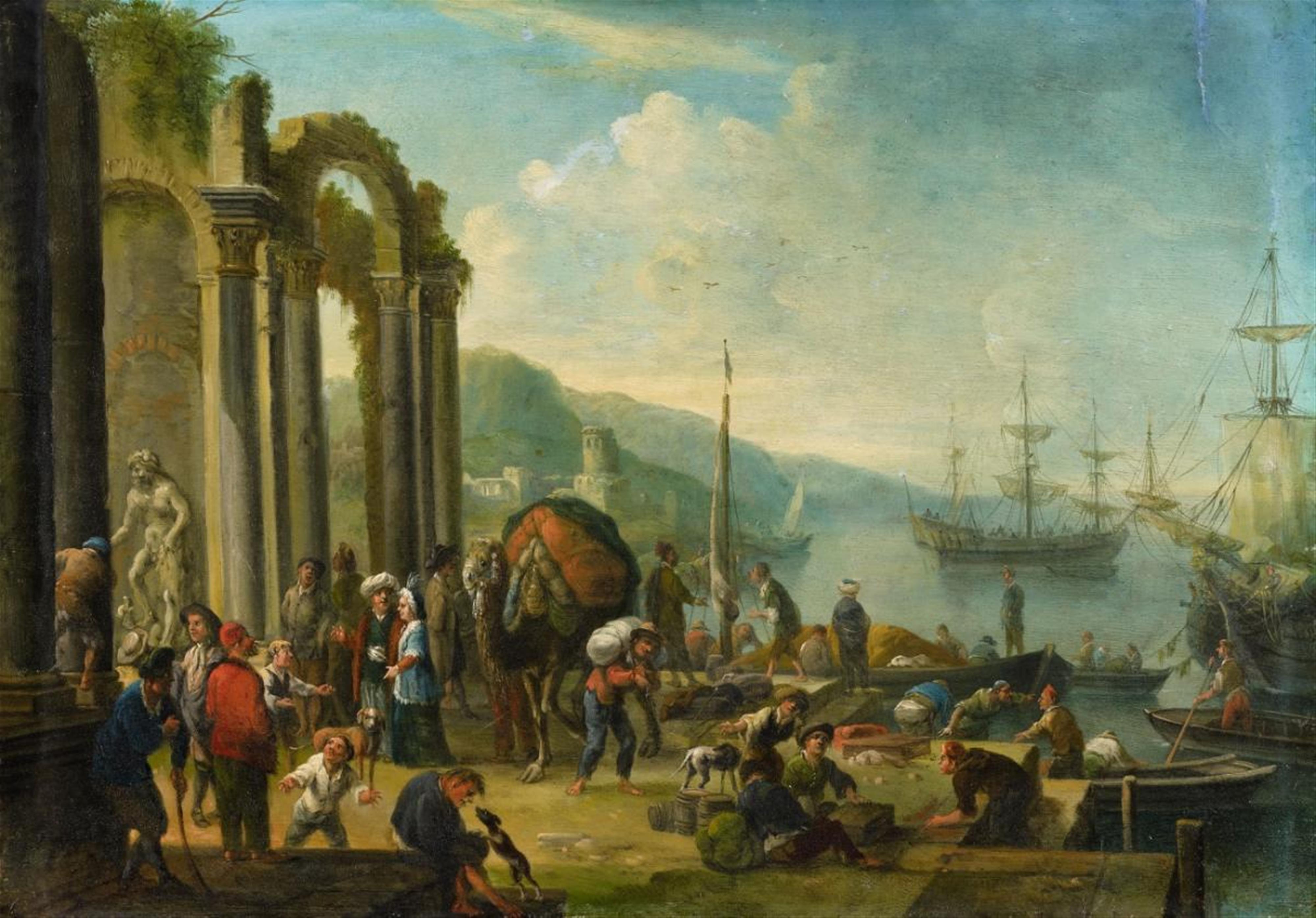 Flämischer Meister des 17. Jahrhunderts - Zwei Hafenszenen mit reicher Staffage - image-1