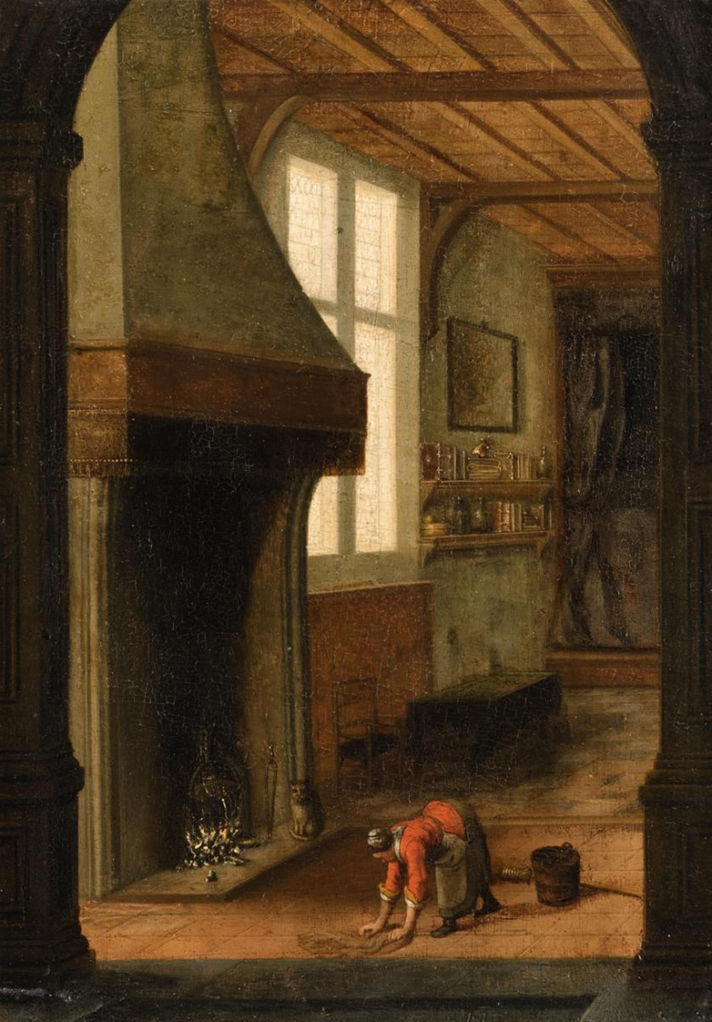 Jacobus Vrel, zugeschrieben - Interieur mit putzender Frau - image-1