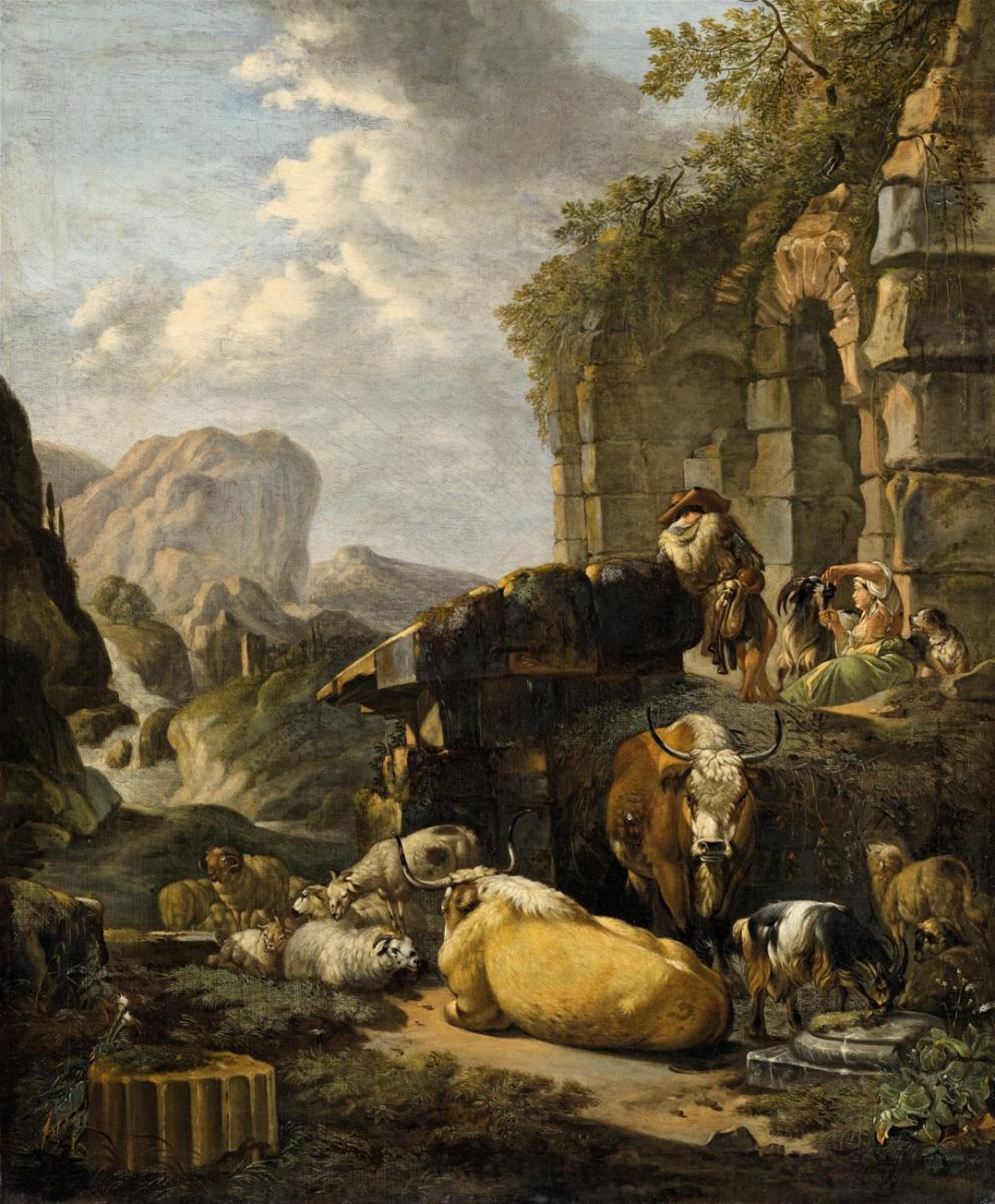 Johann Heinrich Roos - Southern Landscape with Herdsmen and Cattle - image-1