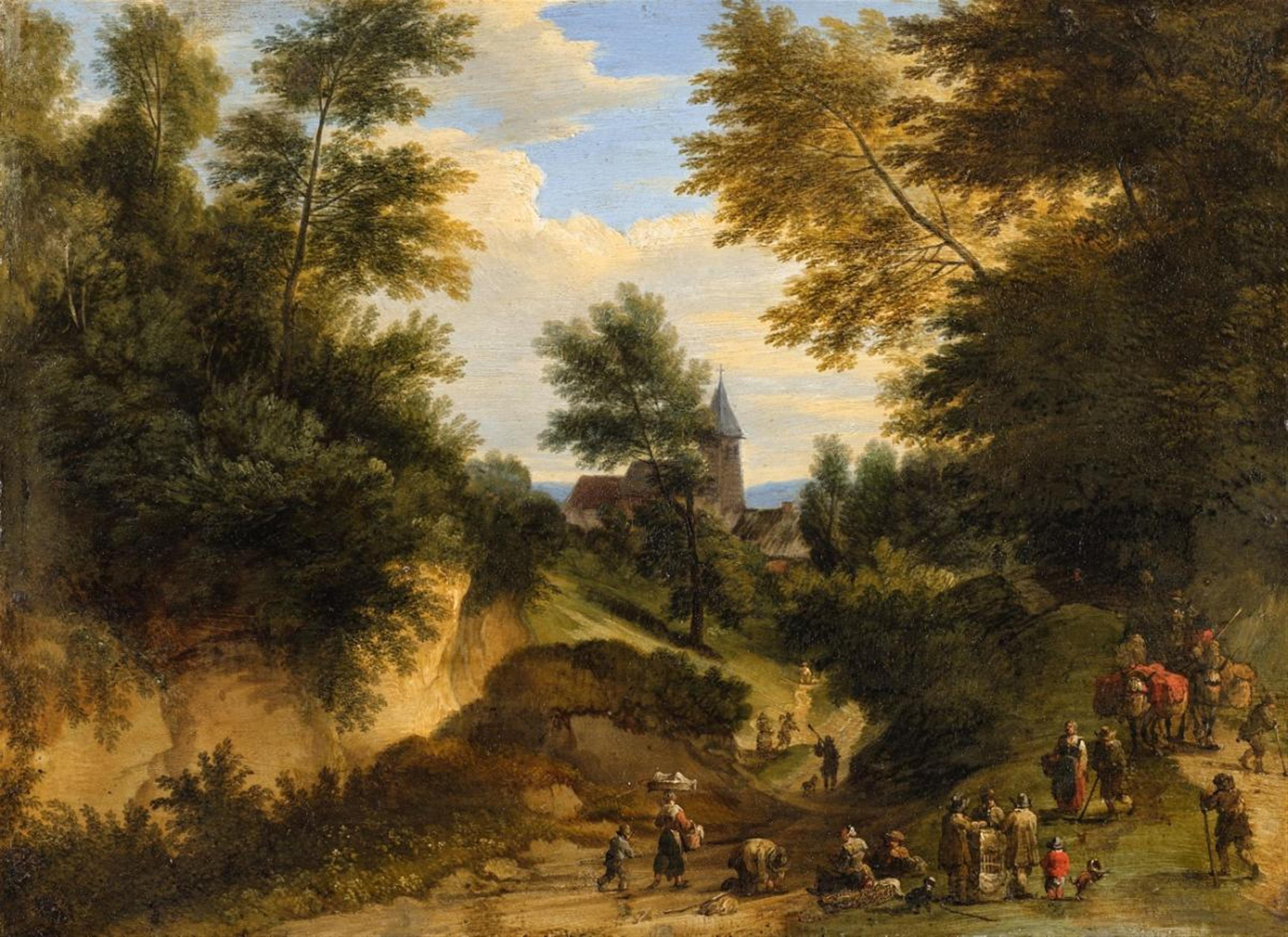 Flemish School 2nd half 17th century - Landscape with Church and Peasants - image-1