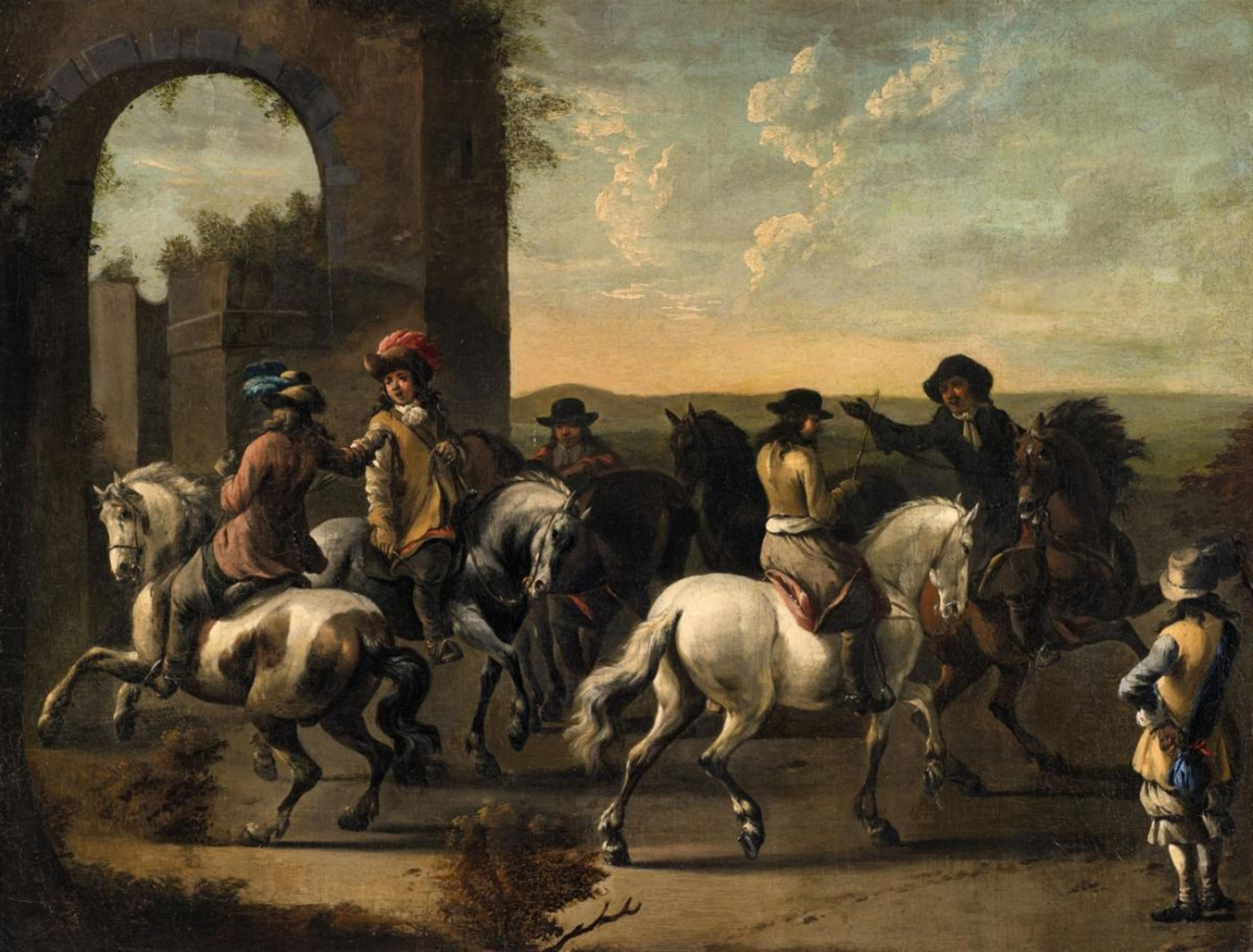 Pieter van Bloemen, zugeschrieben - Südliche Landschaft mit Reitern - image-1