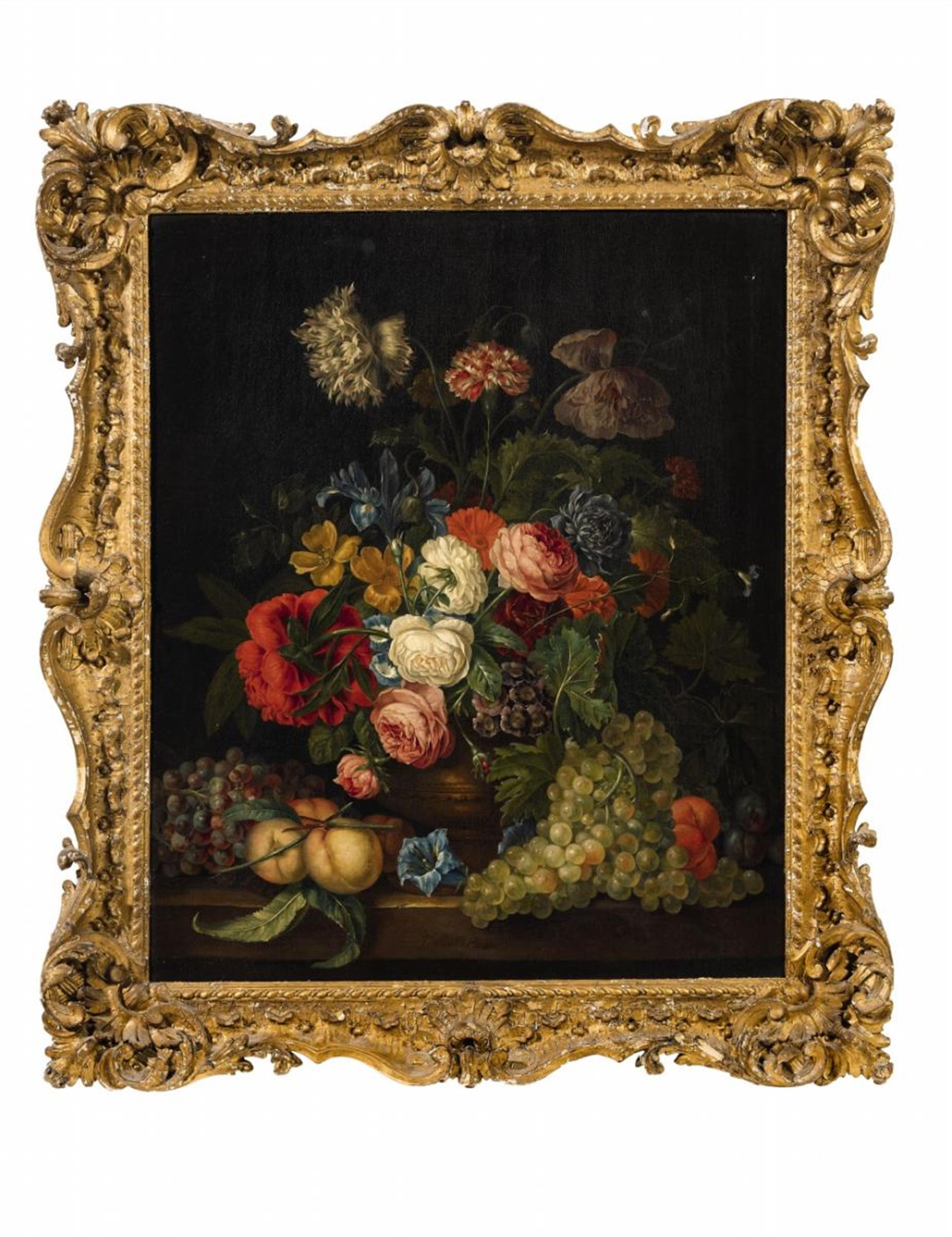 Jacob van Huysum - Still Life with a Vase of Flowers and Fruits - image-1