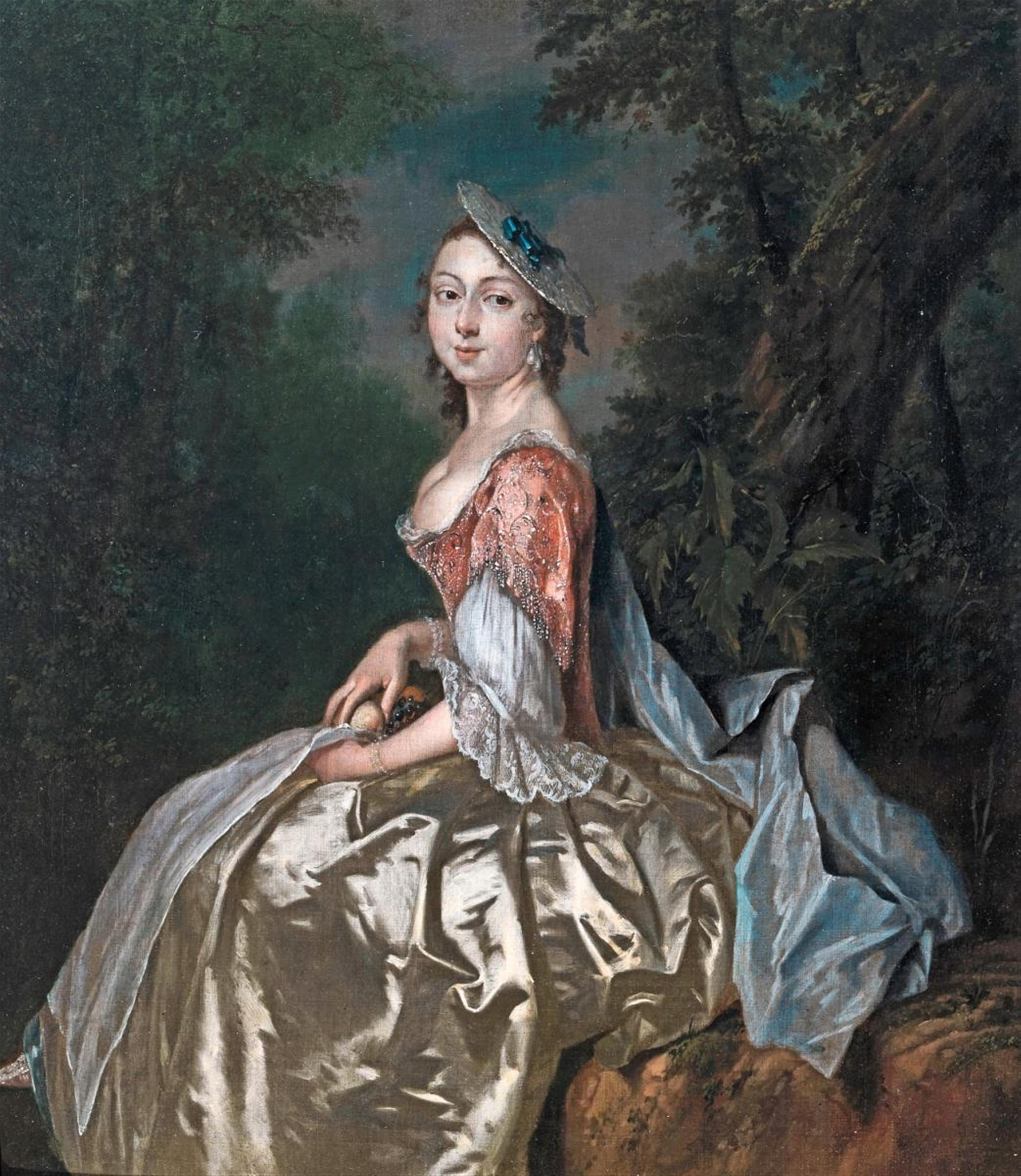 George van der Mijn - Portrait of a Young Lady in a Silk Dress - image-1