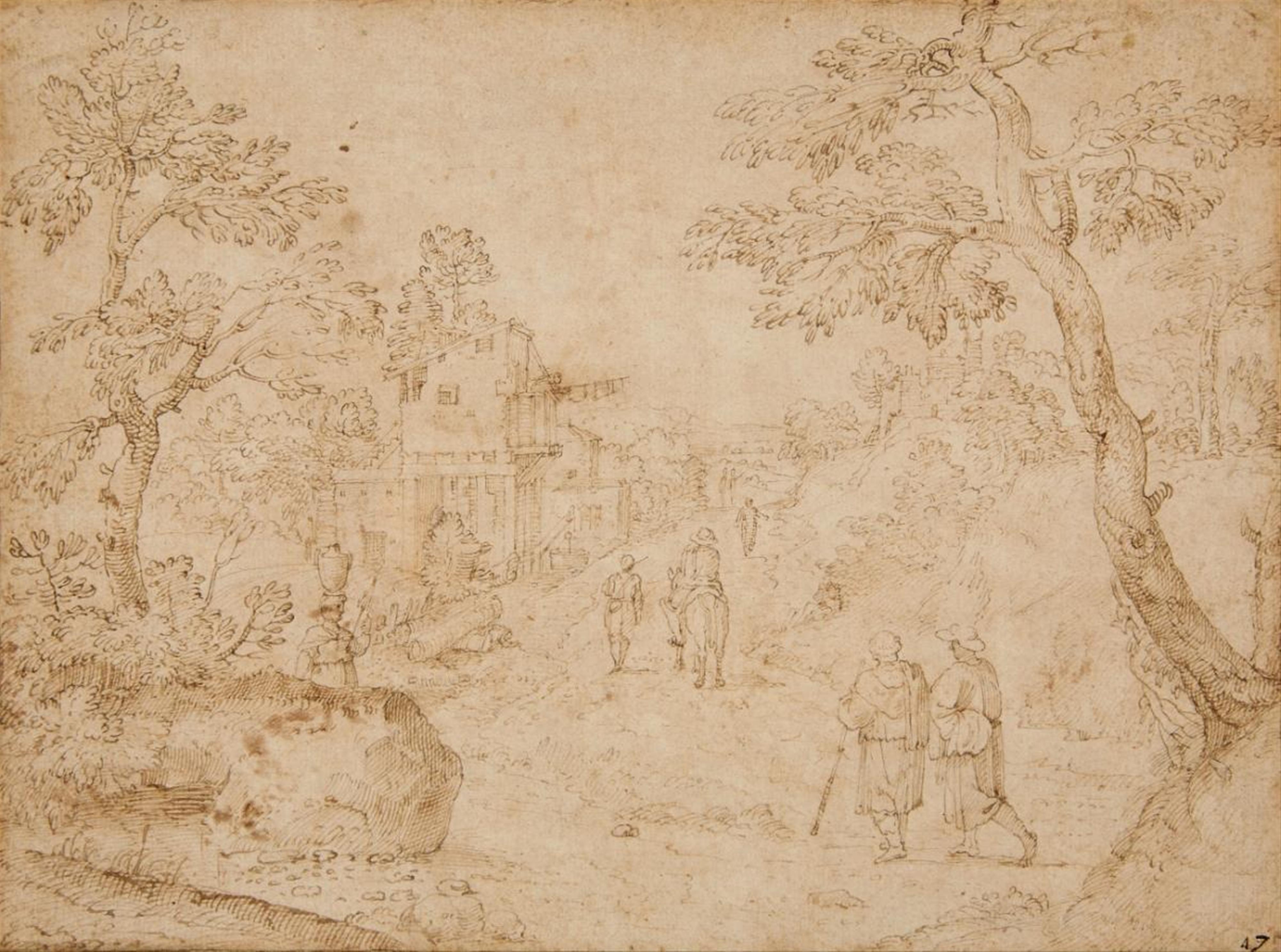Domenico Campagnola - Landschaft mit Wanderern und einem Reiter - image-1