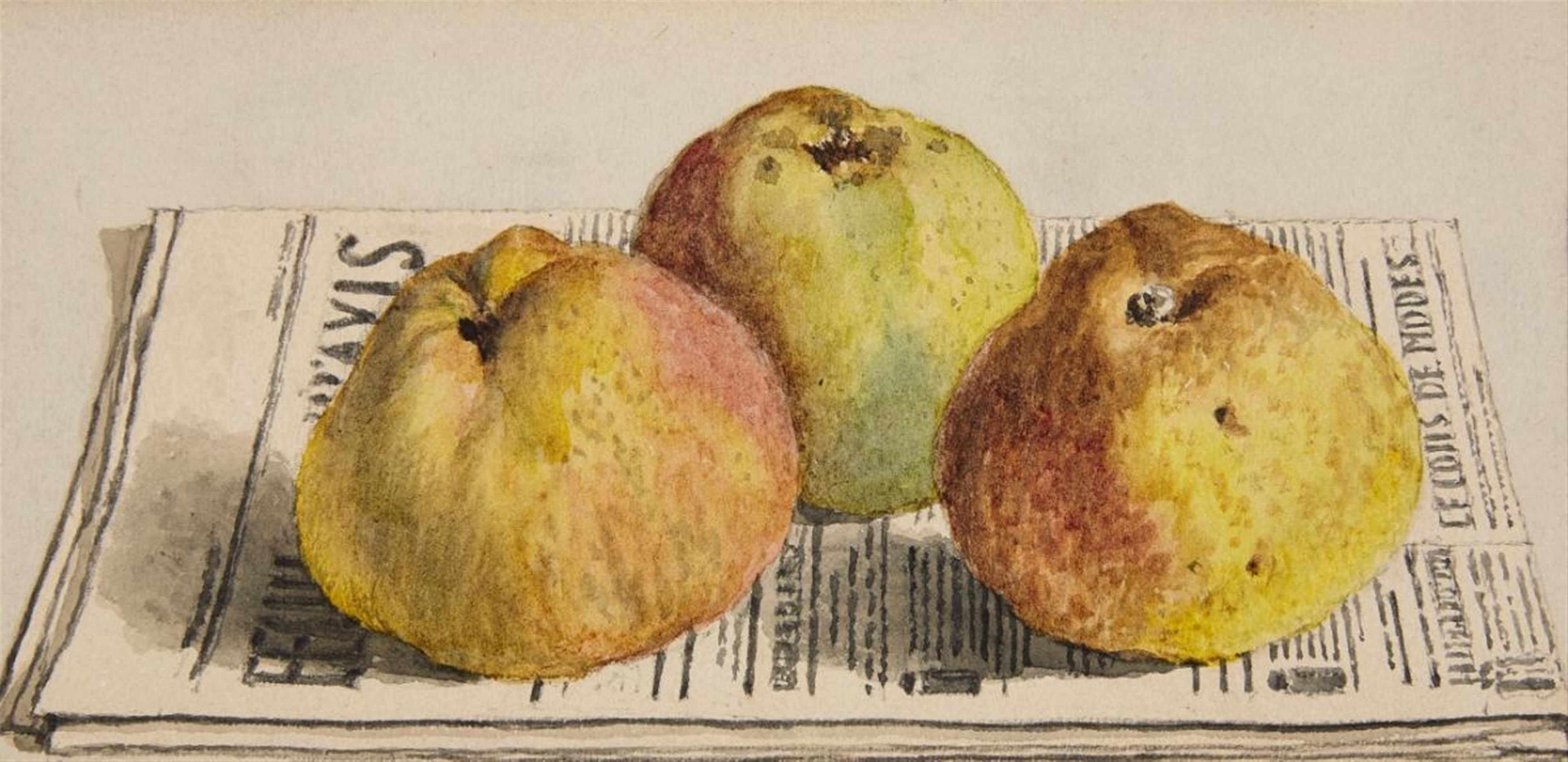Albert Anker, zugeschrieben - Stillleben mit drei Äpfeln und Zeitung - image-1