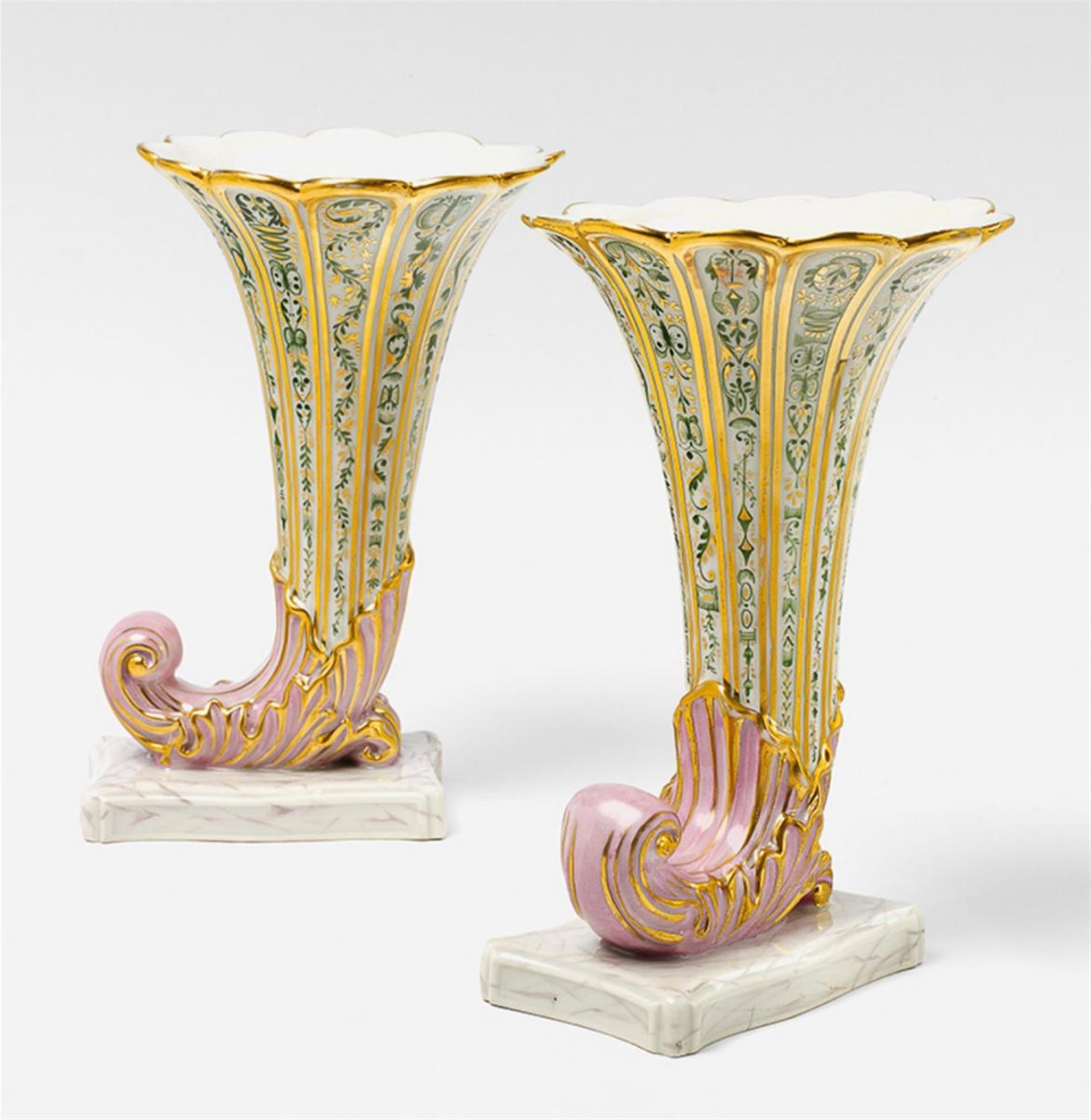 A pair of KPM porcelain cornucopia-form vases. - image-1