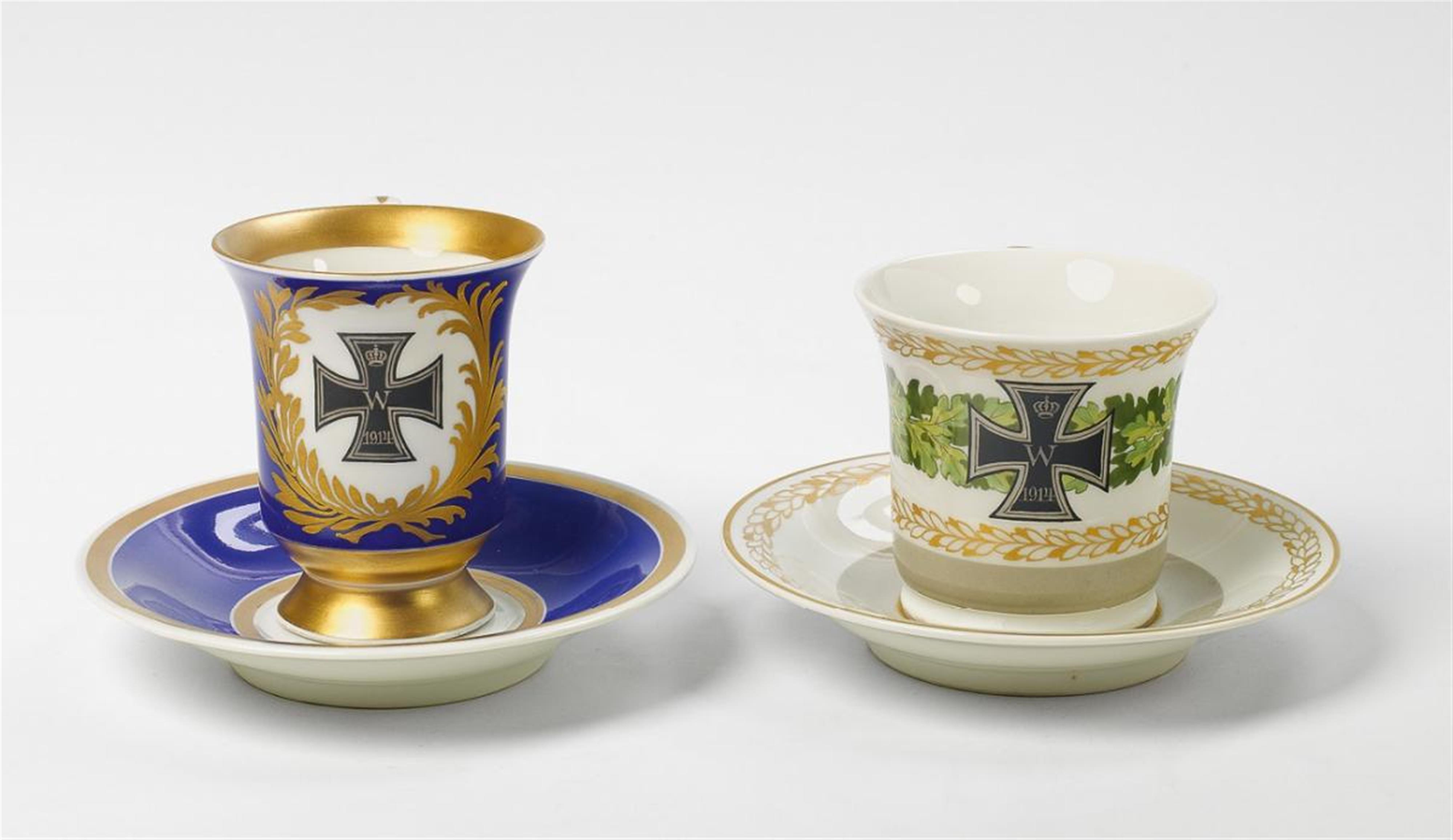Two KPM porcelain cups decorated with the iron cross. - image-1