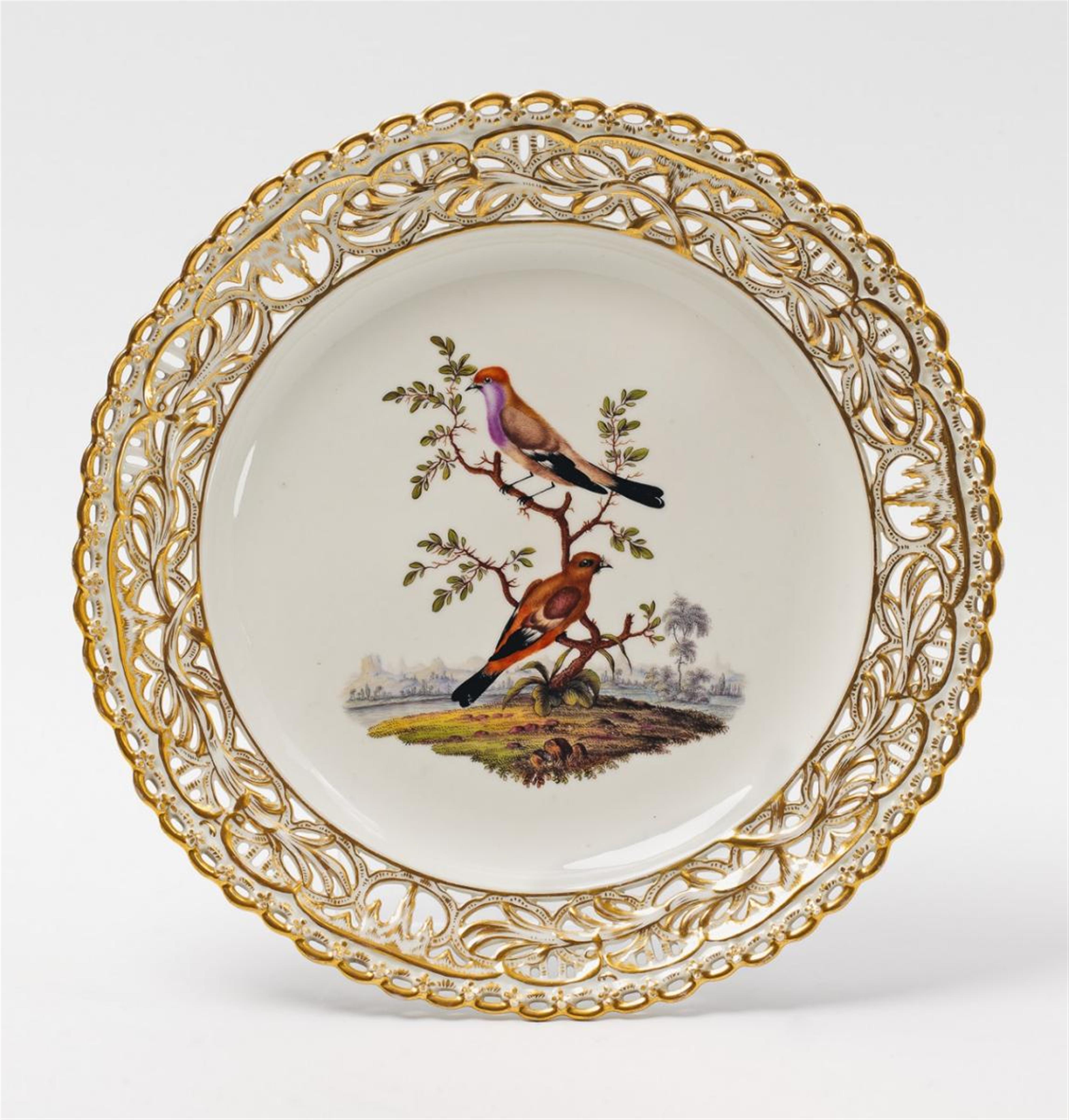 A KPM dessert plate with bird decor. - image-2