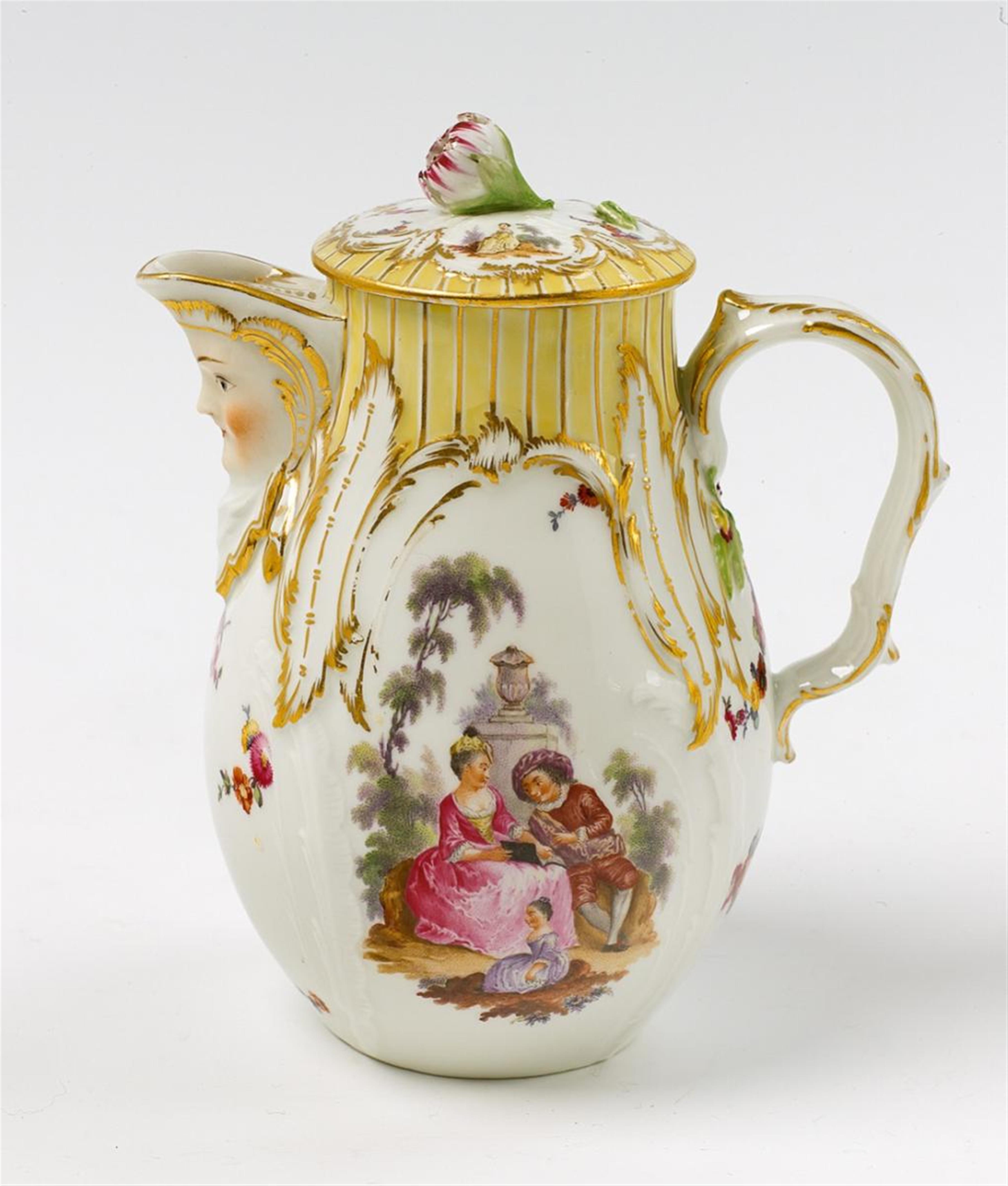 A KPM porcelain milk jug with scenes after Watteau. - image-1