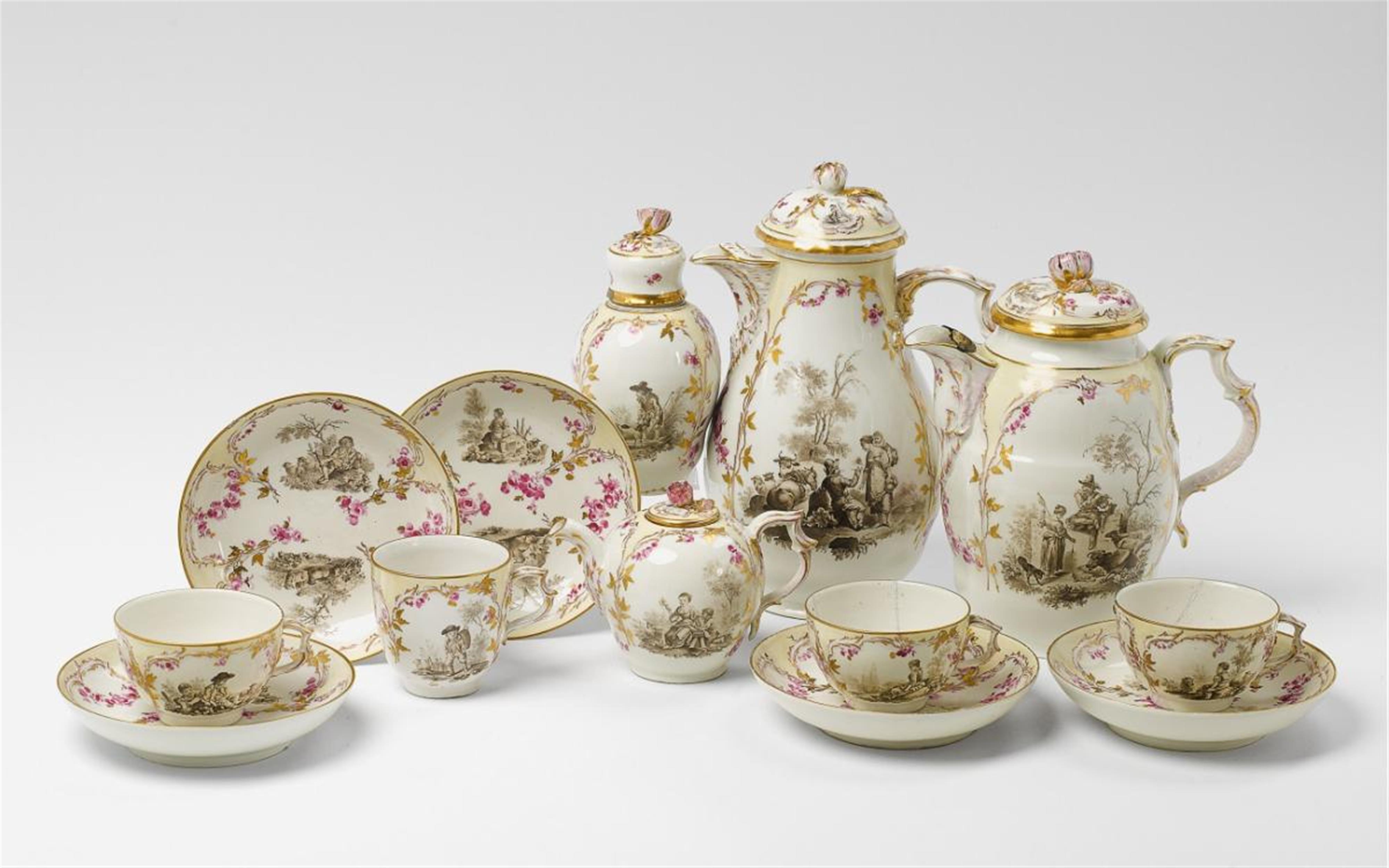 A KPM porcelain tea and coffee service with grisaille decor. - image-1