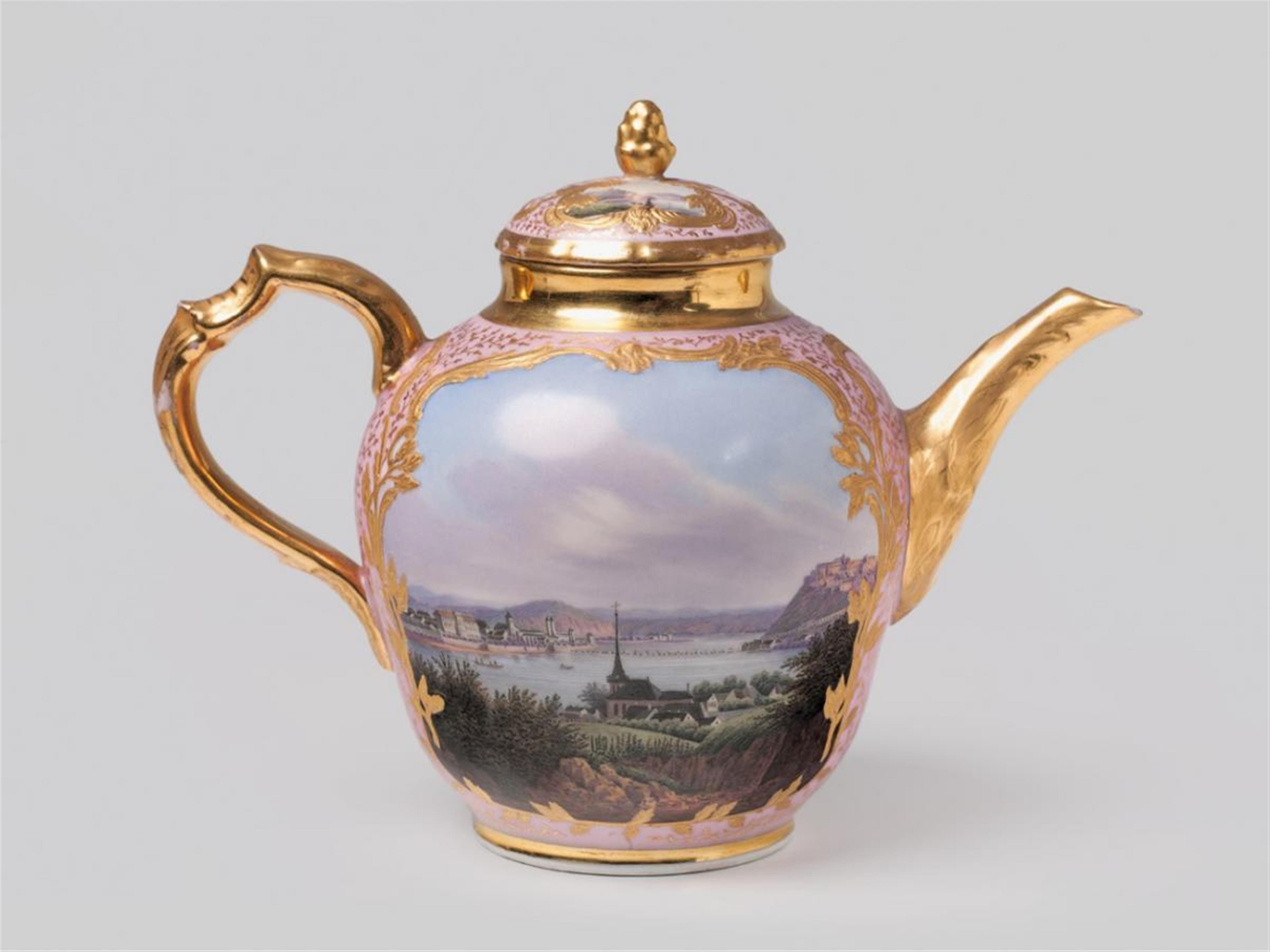 A KPM teapot with views of the Rhine. - image-1