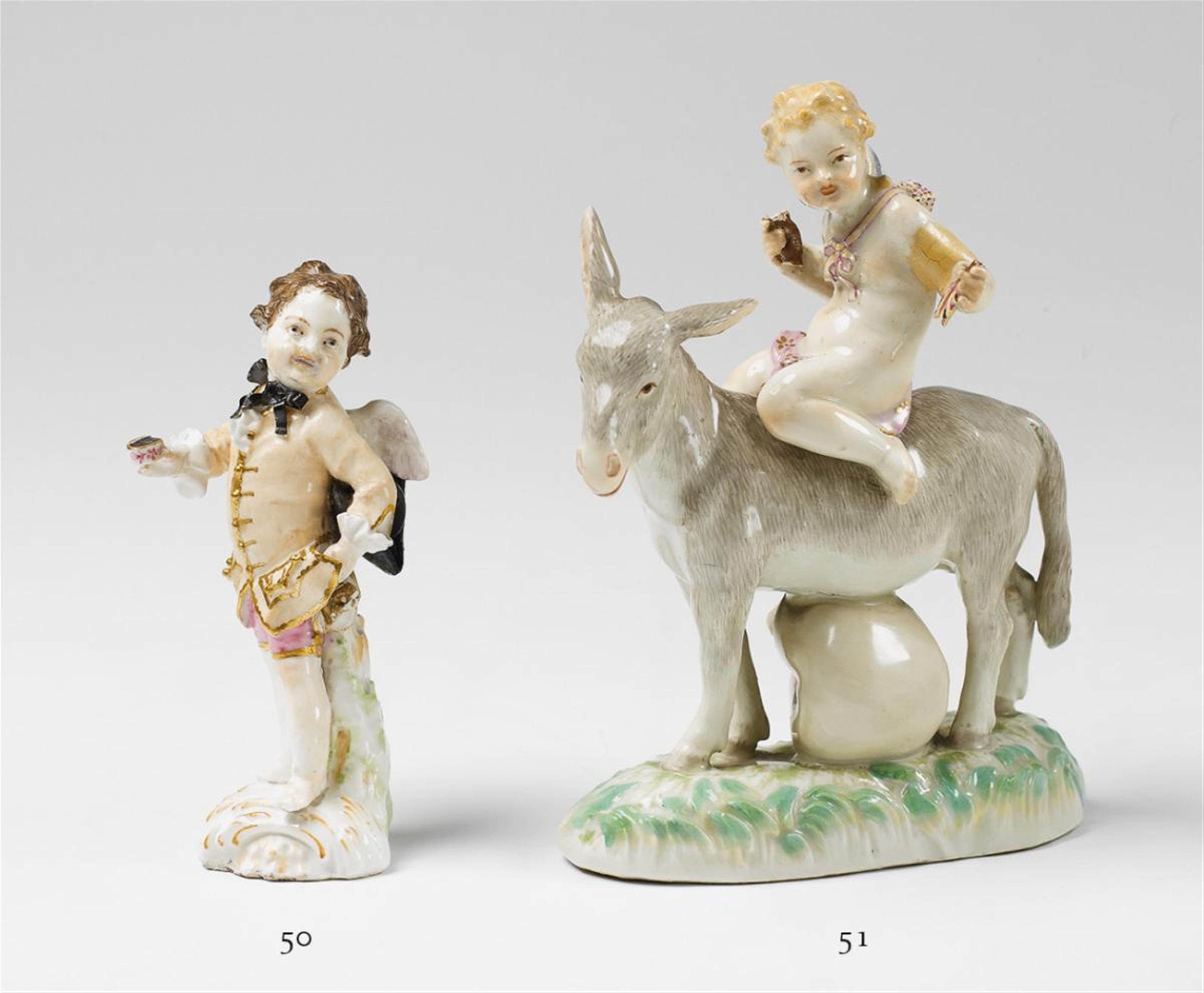 A KPM porcelain figure of Cupid riding a donkey. - image-1