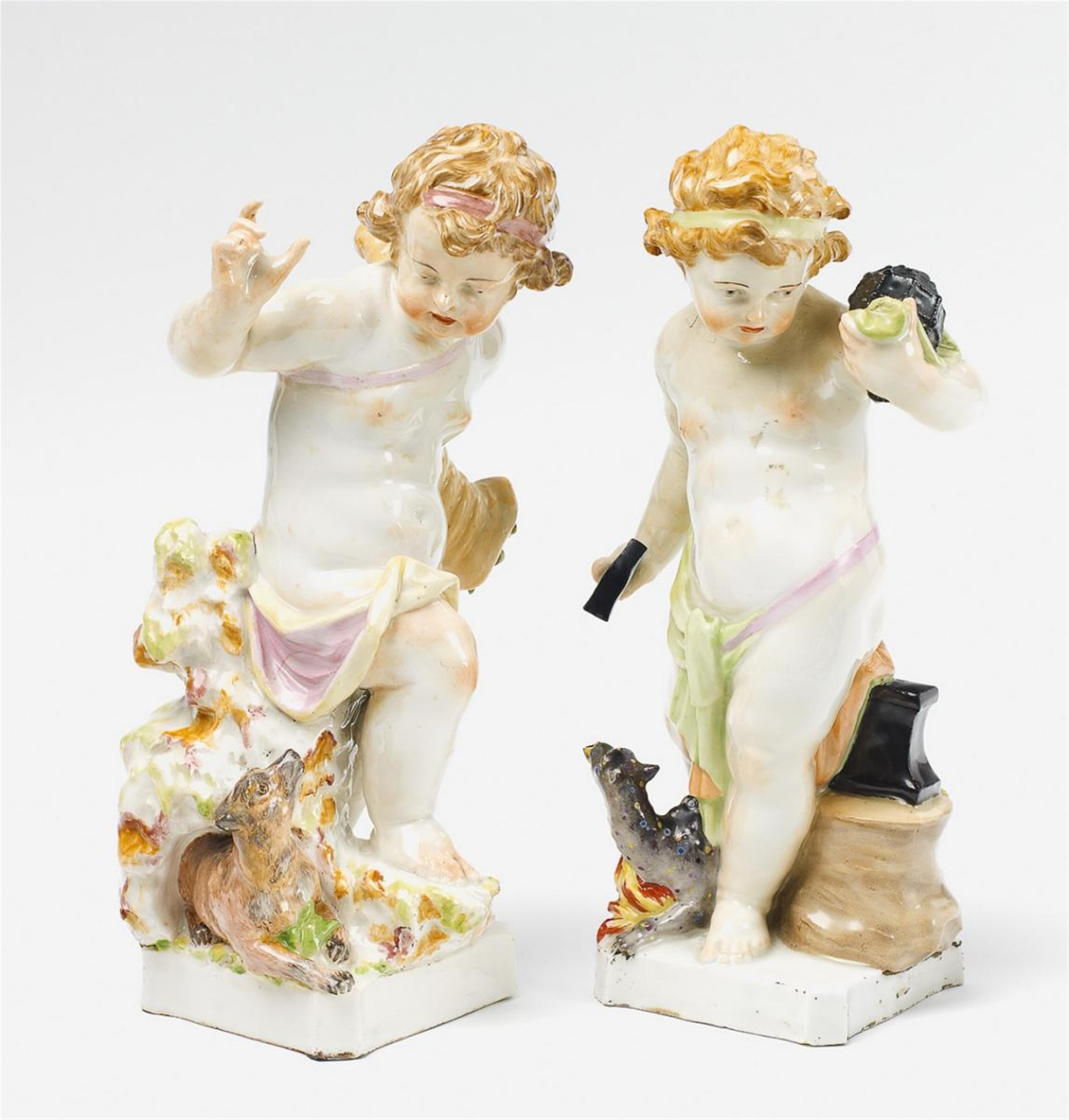Two KPM porcelain putti as allegories of earth and fire. - image-1