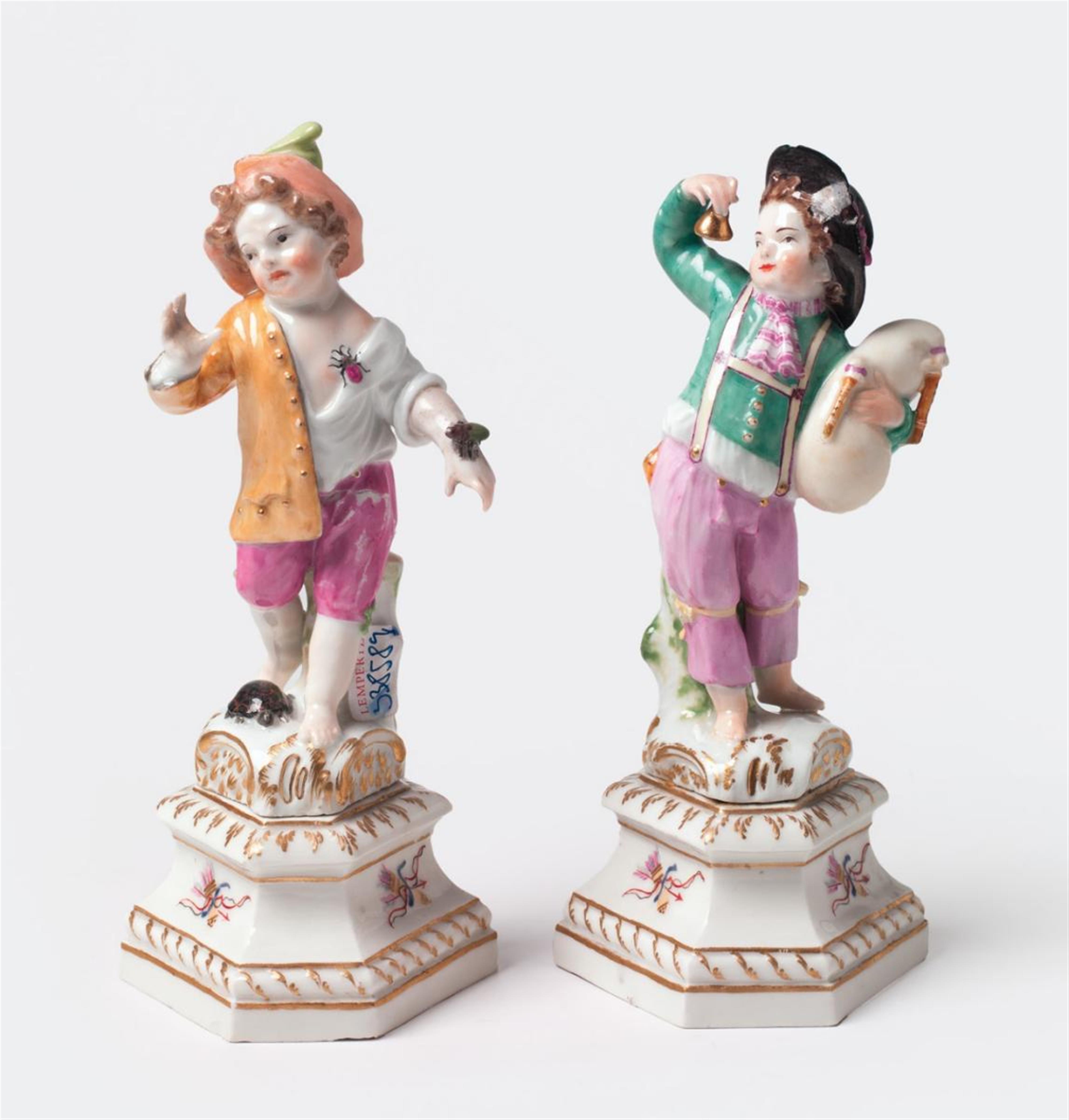 Two KPM porcelain putti as allegories of touch and hearing. - image-1