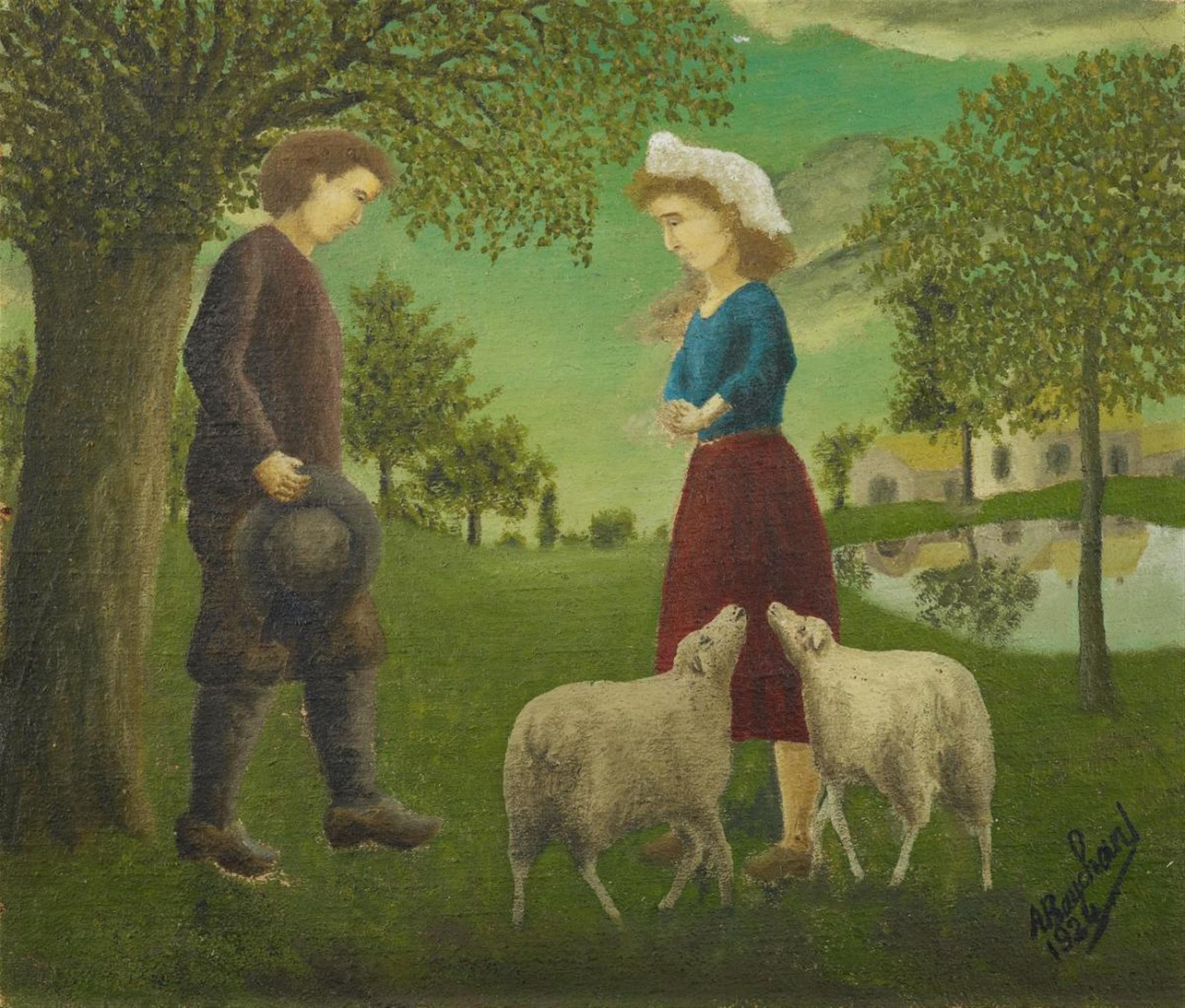 Andre Bauchant - La demande en mariage (Couple de paysan avec des moutons) - image-1