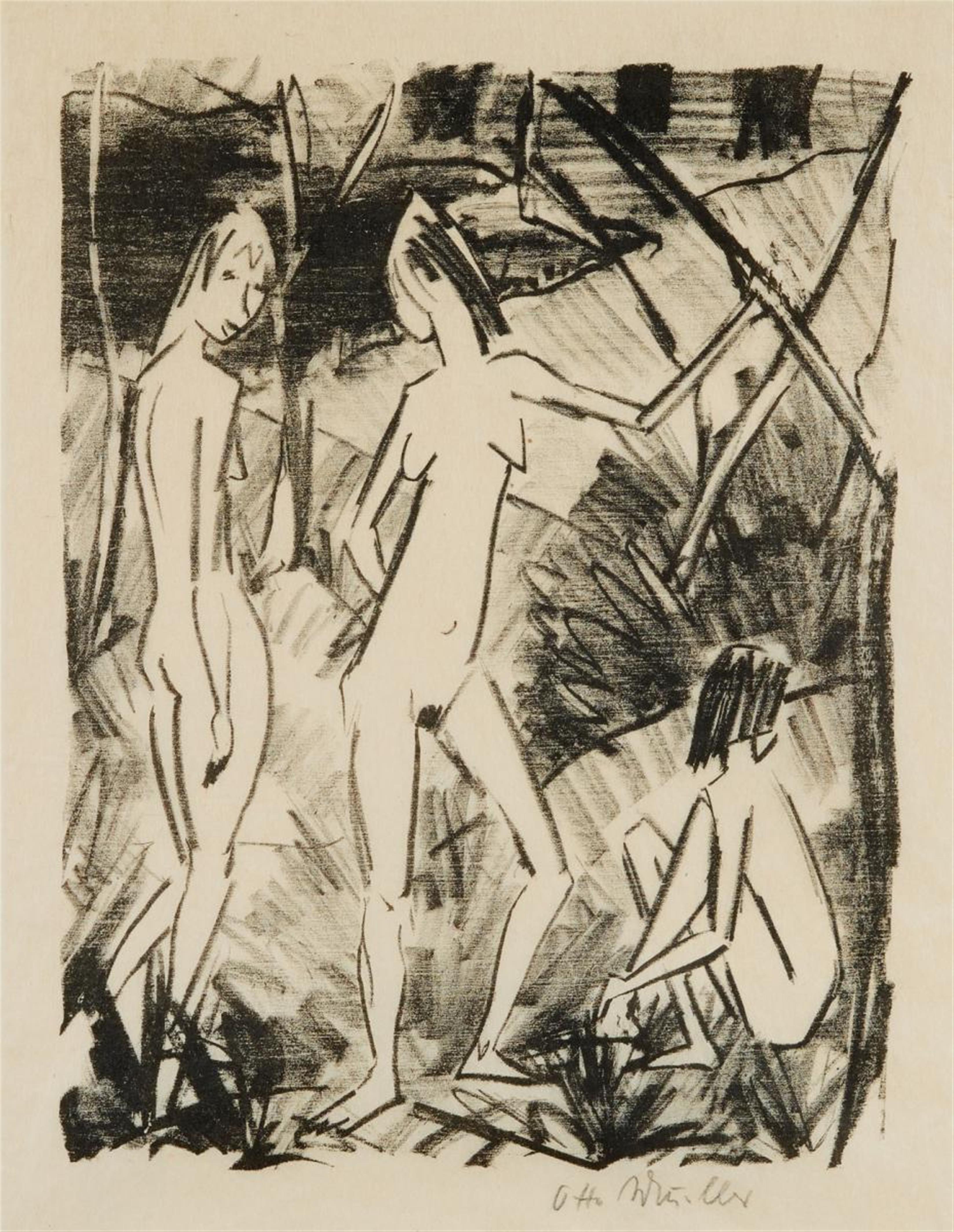 Otto Mueller - Zwei stehende und ein sitzendes Mädchen - image-1