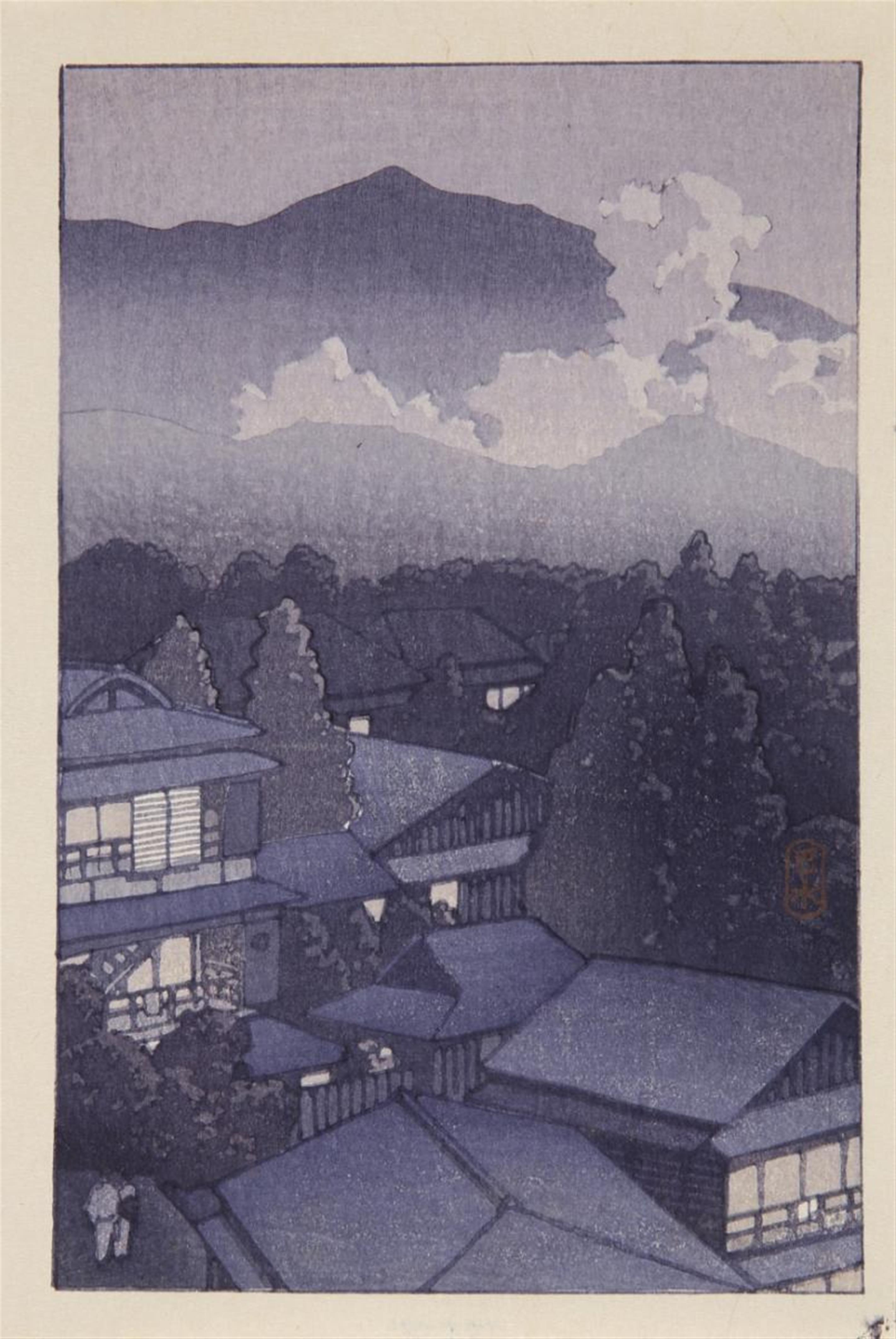 Kawase Hasui - Group of 18 postcard prints. Different sizes (17.7 x 11.5 cm; 15.7 x 10.5 cm; 9.9 x 15 cm) and one double postcard format. Landscapes and cityscapes through the seasons. Seals: ... - image-5