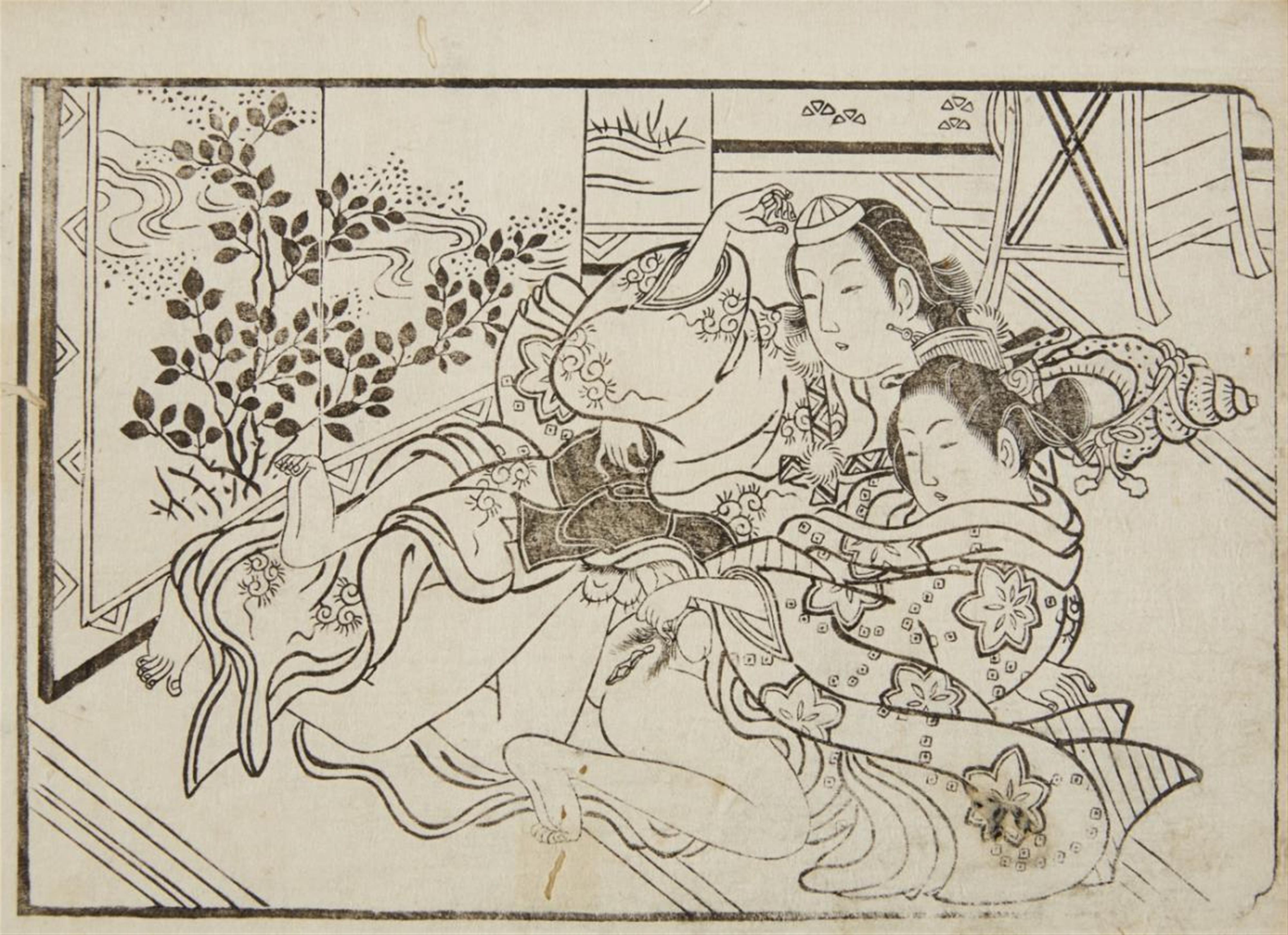 Kitagawa Utamaro
Various Artists of the 18th and 19th centuries - a) Oban, yoko-e. Shunga. Man with a very young woman. Comments. Unsigned. b) Four double page illustrations from various erotic albums. Unsigned. (5) - image-5