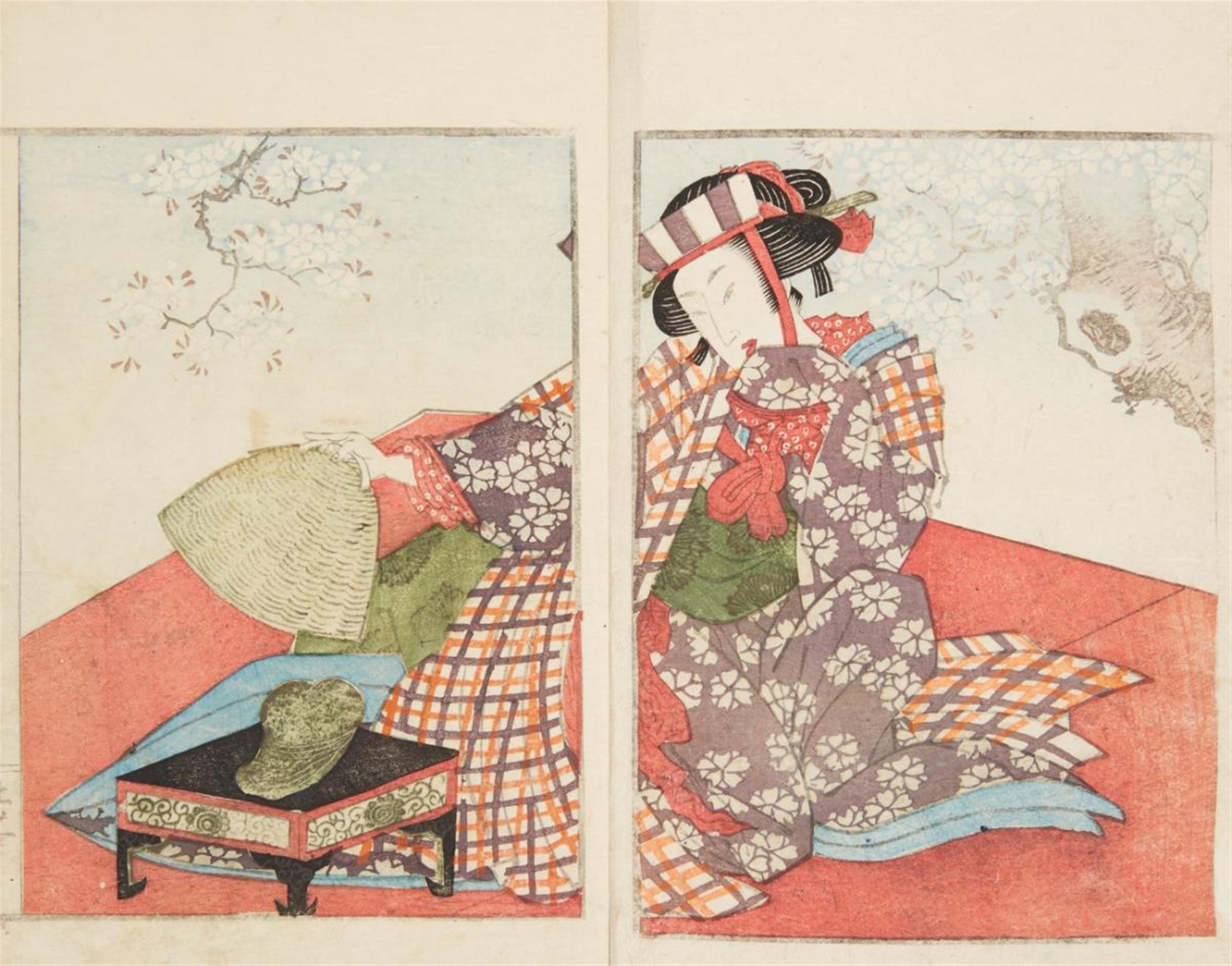 Various Artists of the 18th and 19th centuries - a) Attributed to Katsushika Hokusai (1760-1849). 22.2 x 15.5 cm. Unidentified shunga album, with six double and one single page of erotic images. b) Keisai Eisen (1791-1848). 20... - image-1