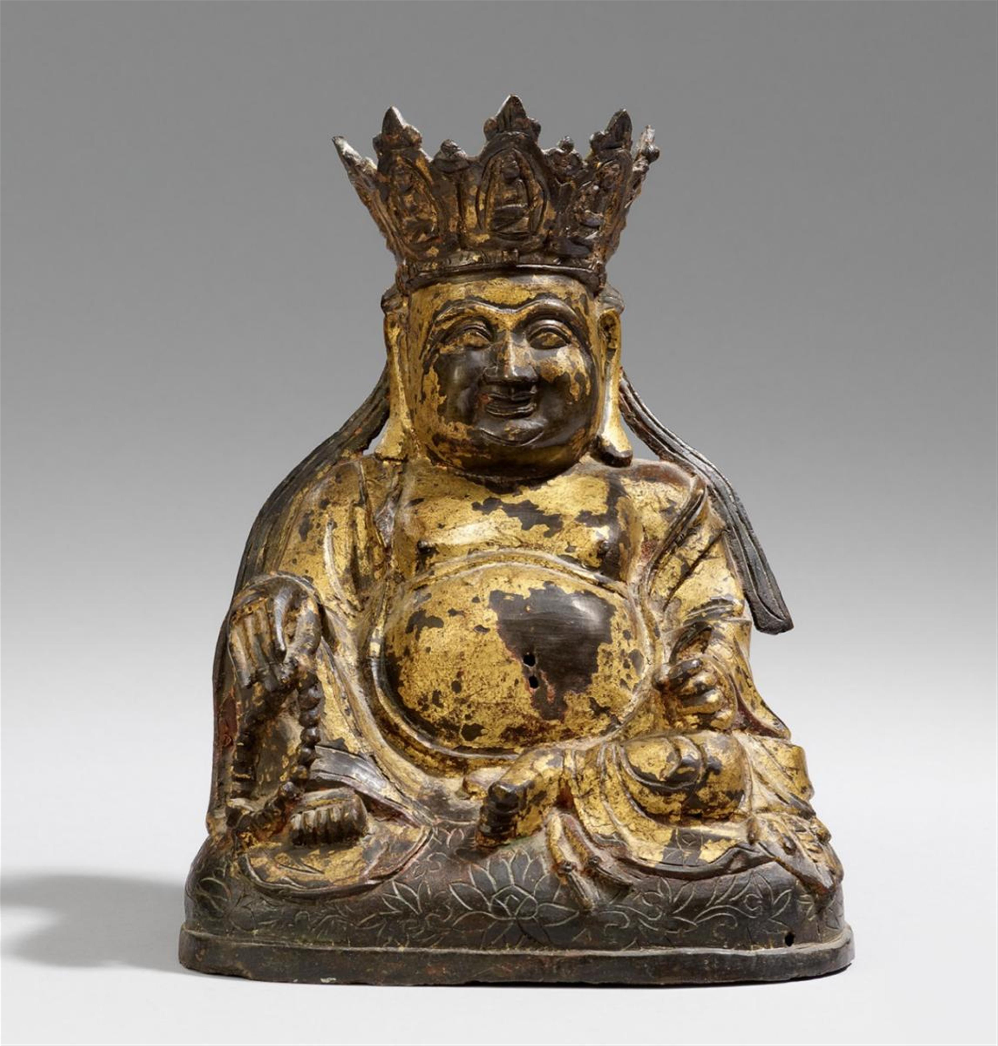 Budai, auch Milefo. Bronze mit vergoldeter Lackfassung. Ming-Zeit - image-1