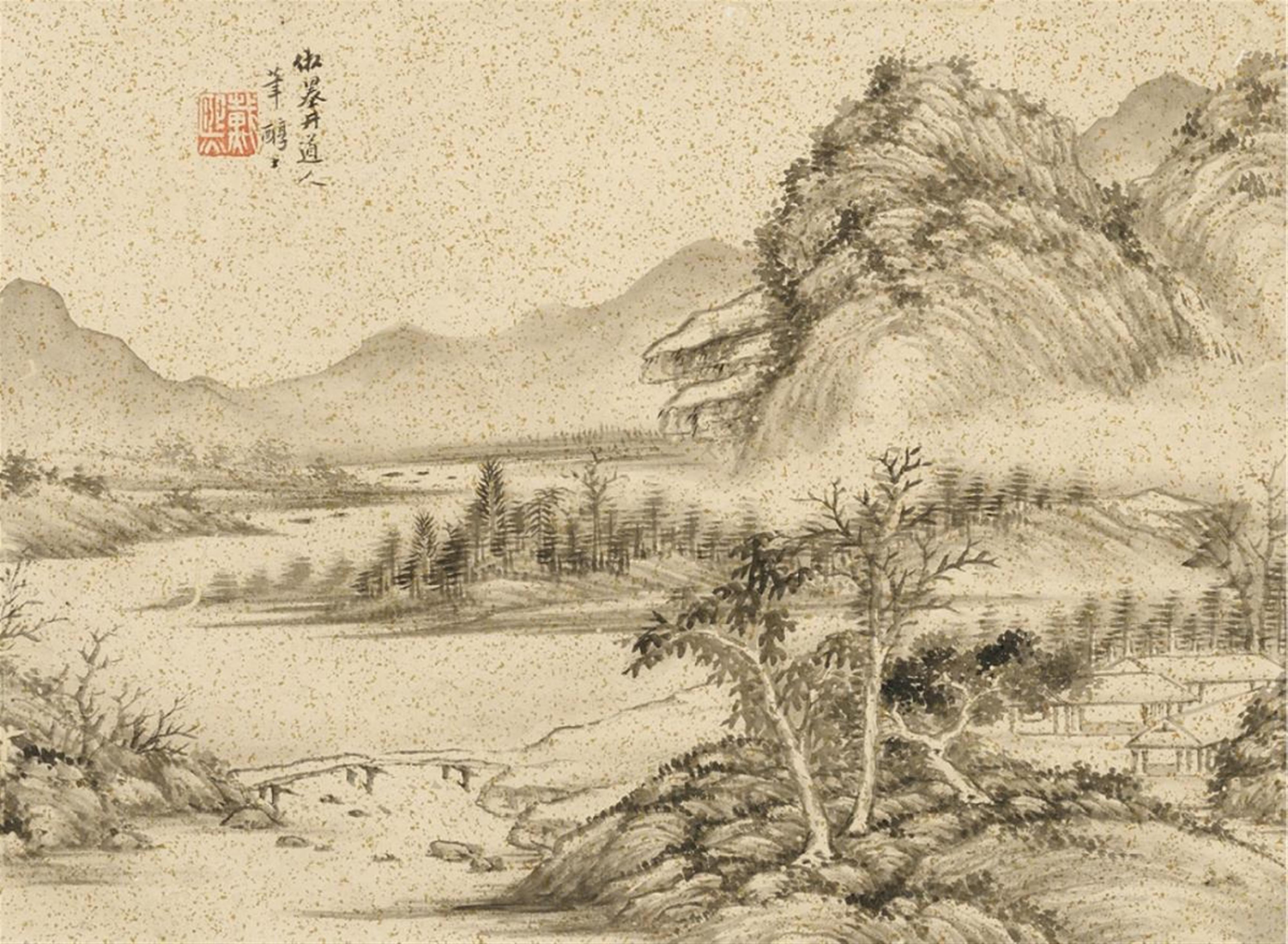 Dai Xi . 19th/29th century - Mountain landscape with small settlement on the river. - image-1