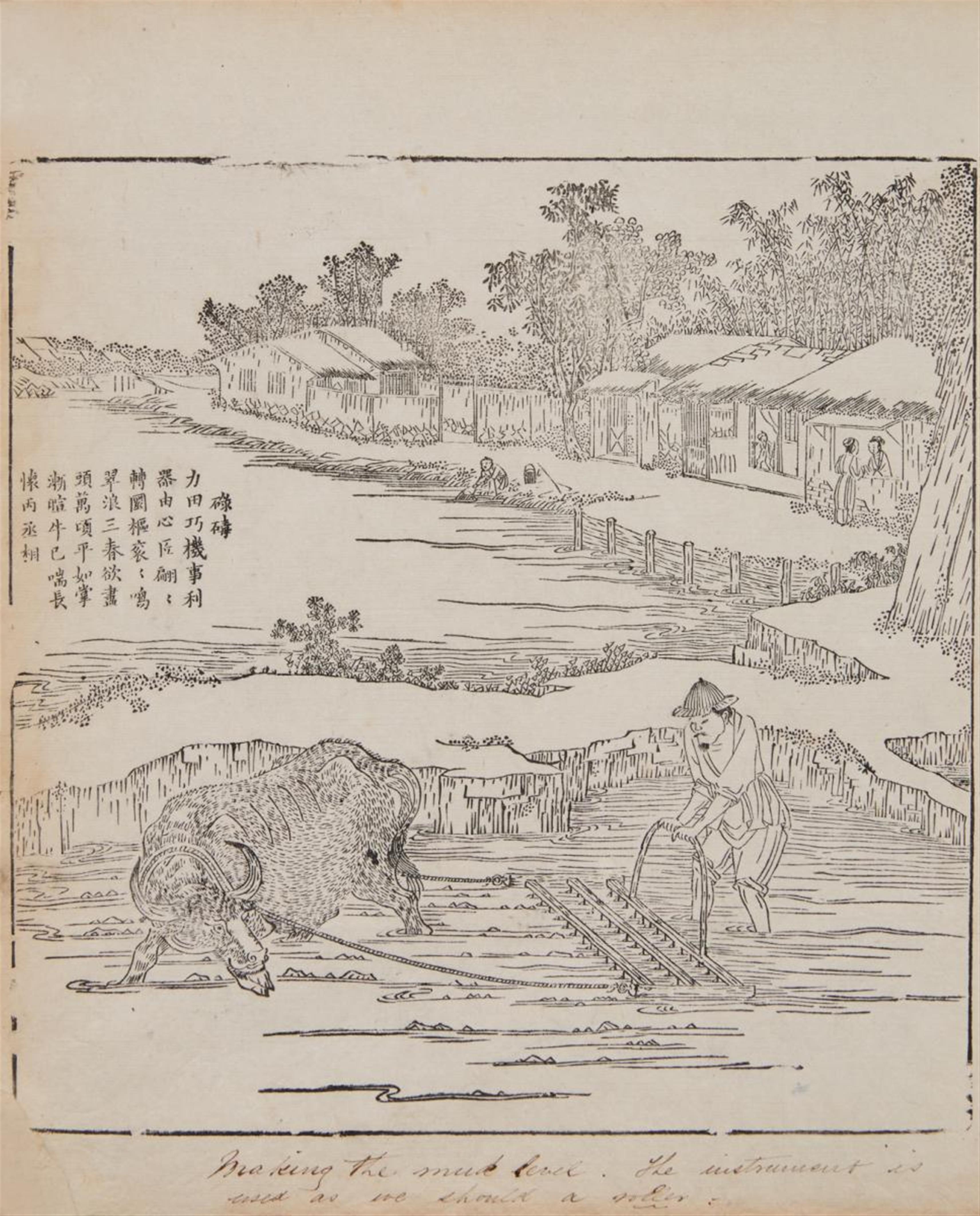 Jiao Bingzhen . Qing dynasty - The first volume of Gengzhi tu (Pictures of Tilling and Weaving) with illustrations of rice-planting activities yet without the imperial poems. European binding. Qing dynasty. - image-1