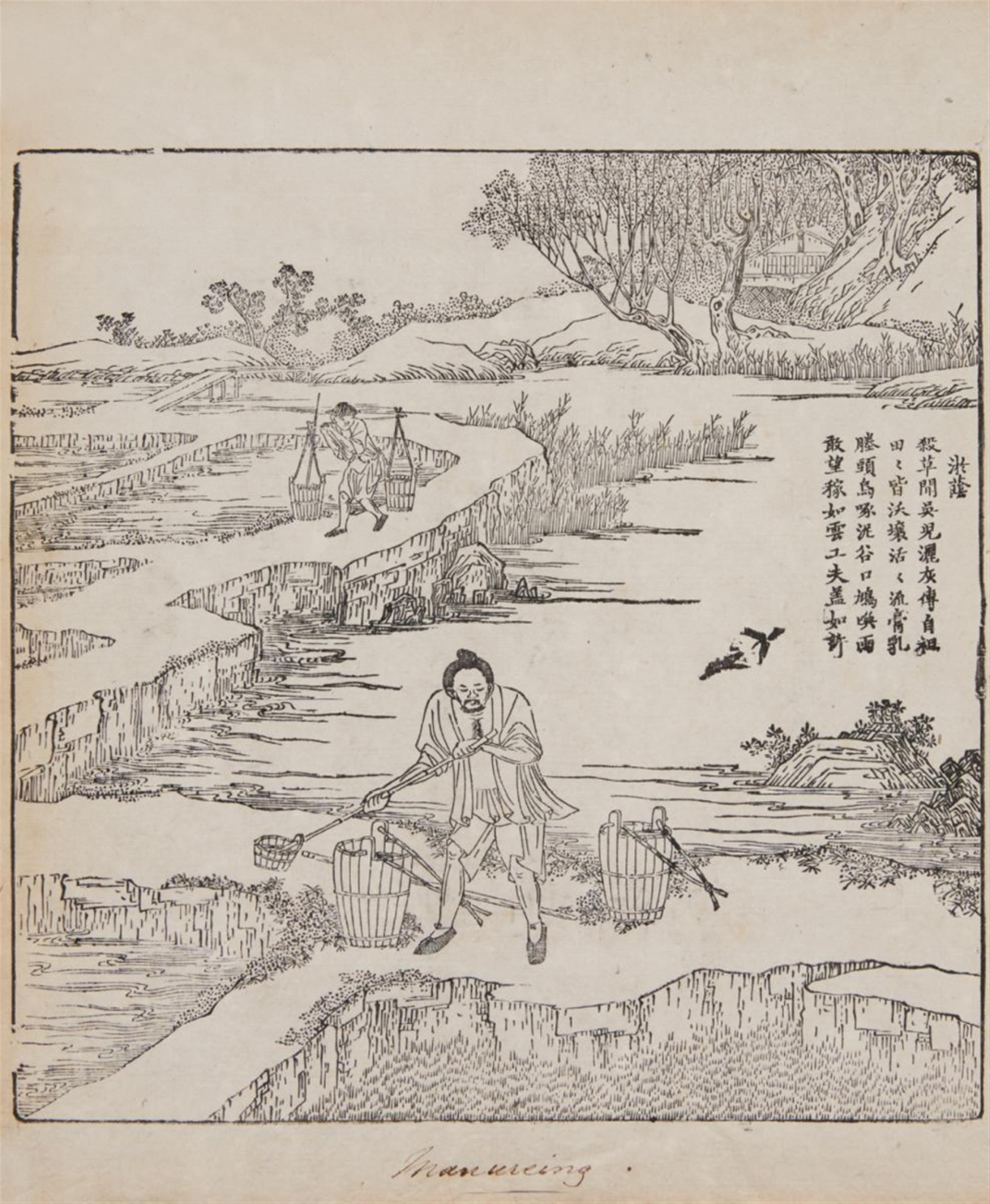 Jiao Bingzhen . Qing dynasty - The first volume of Gengzhi tu (Pictures of Tilling and Weaving) with illustrations of rice-planting activities yet without the imperial poems. European binding. Qing dynasty. - image-4