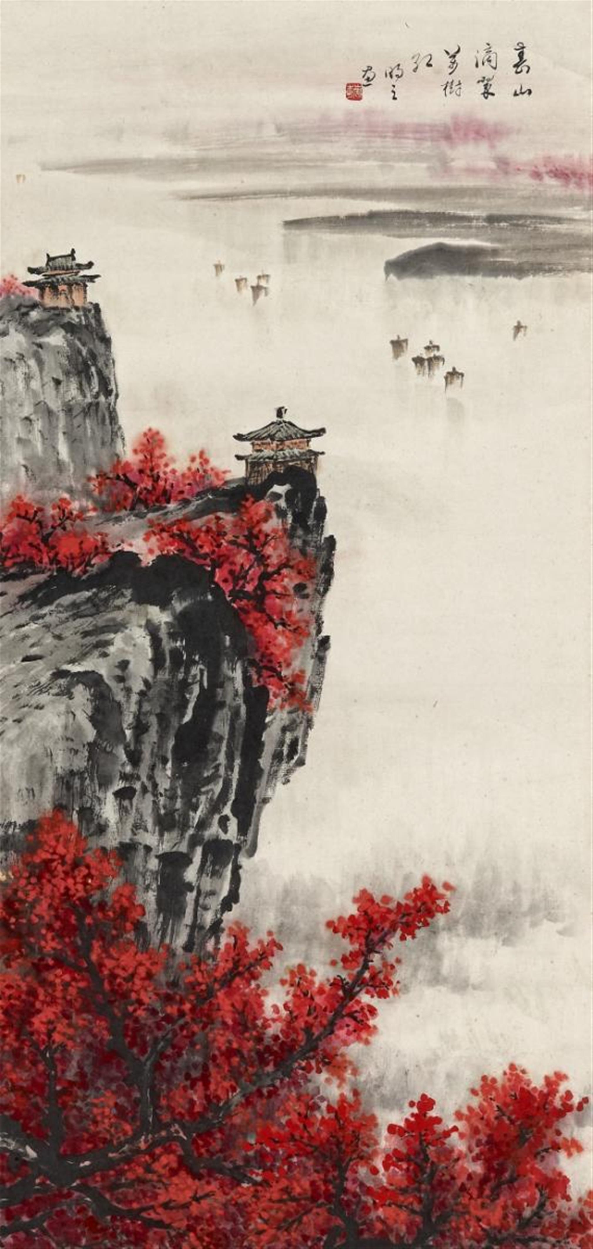 Wei Mingzhi . 20th century - Rocky landscape with pavilion. - image-1