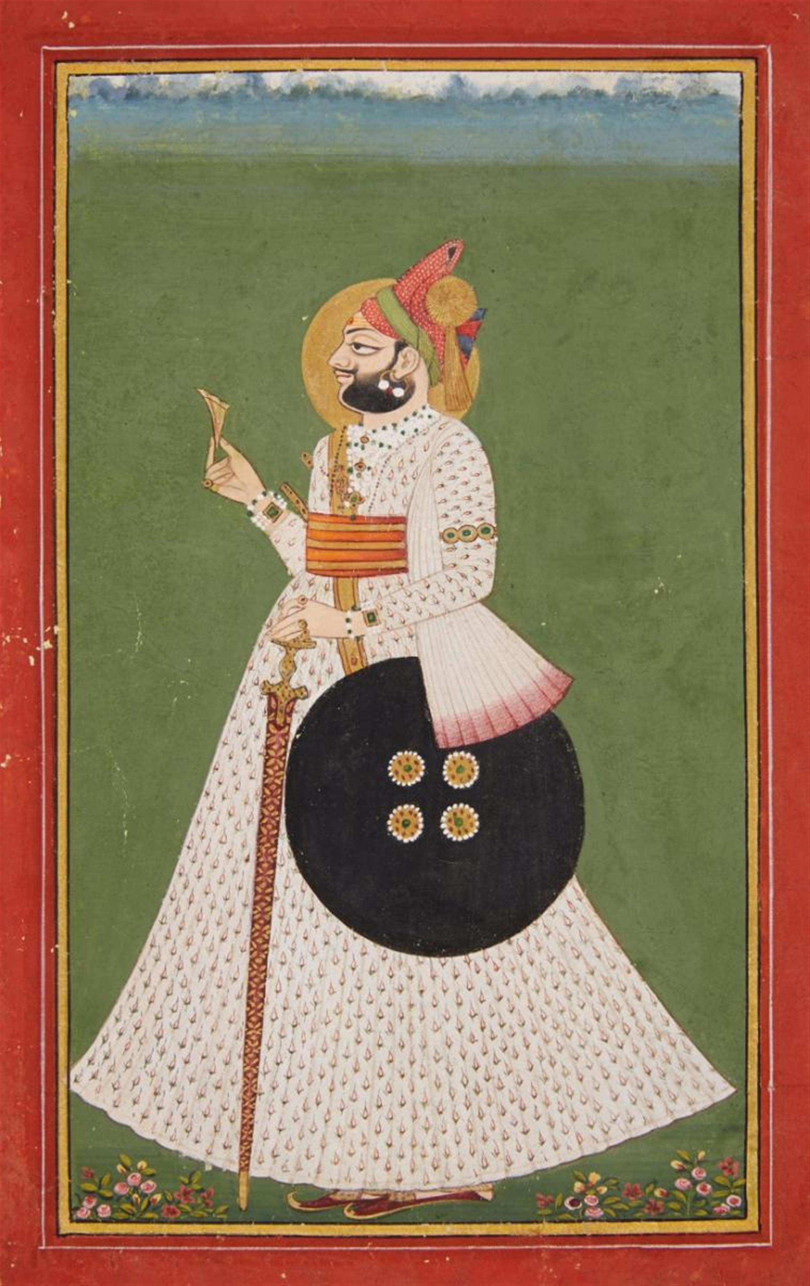 A Rajasthani portrait of Maharaja Man Sing. Jodhpur. Around 1800 - image-1