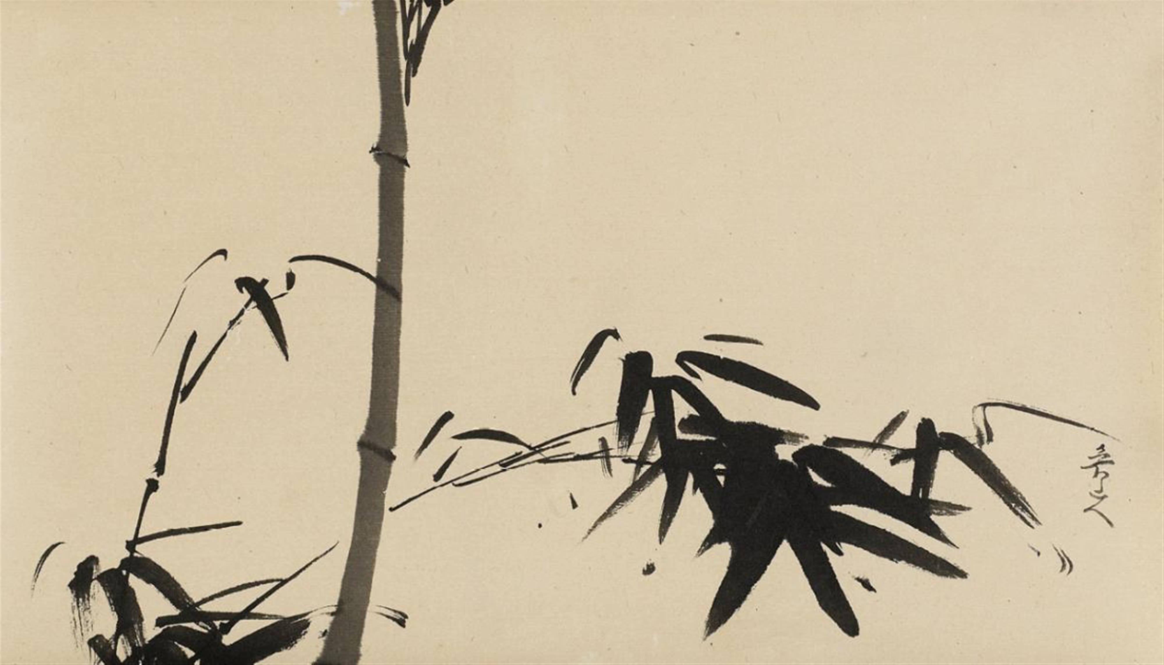 Kitao Rosanjin - Hängerolle, Bambus. Tusche auf Papier. Bez.: Rosanjin. Holzkasten - image-1