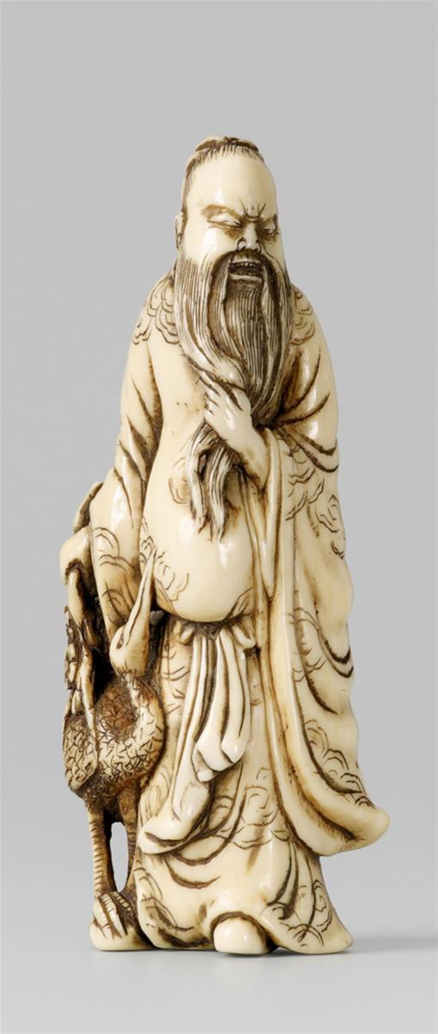 A fine ivory netsuke of the Chinese poet Rinnasei. Early 19th century - image-1