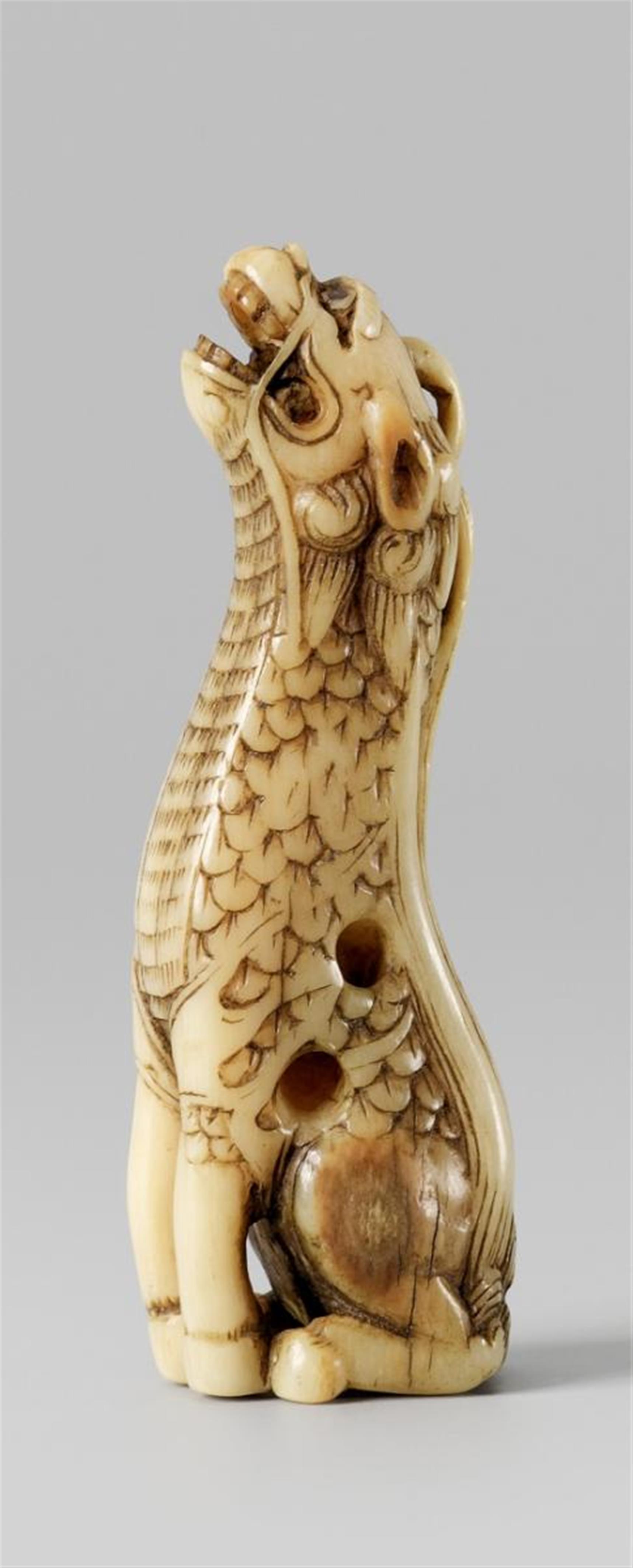 An ivory netsuke of a howling kirin. 19th century - image-1