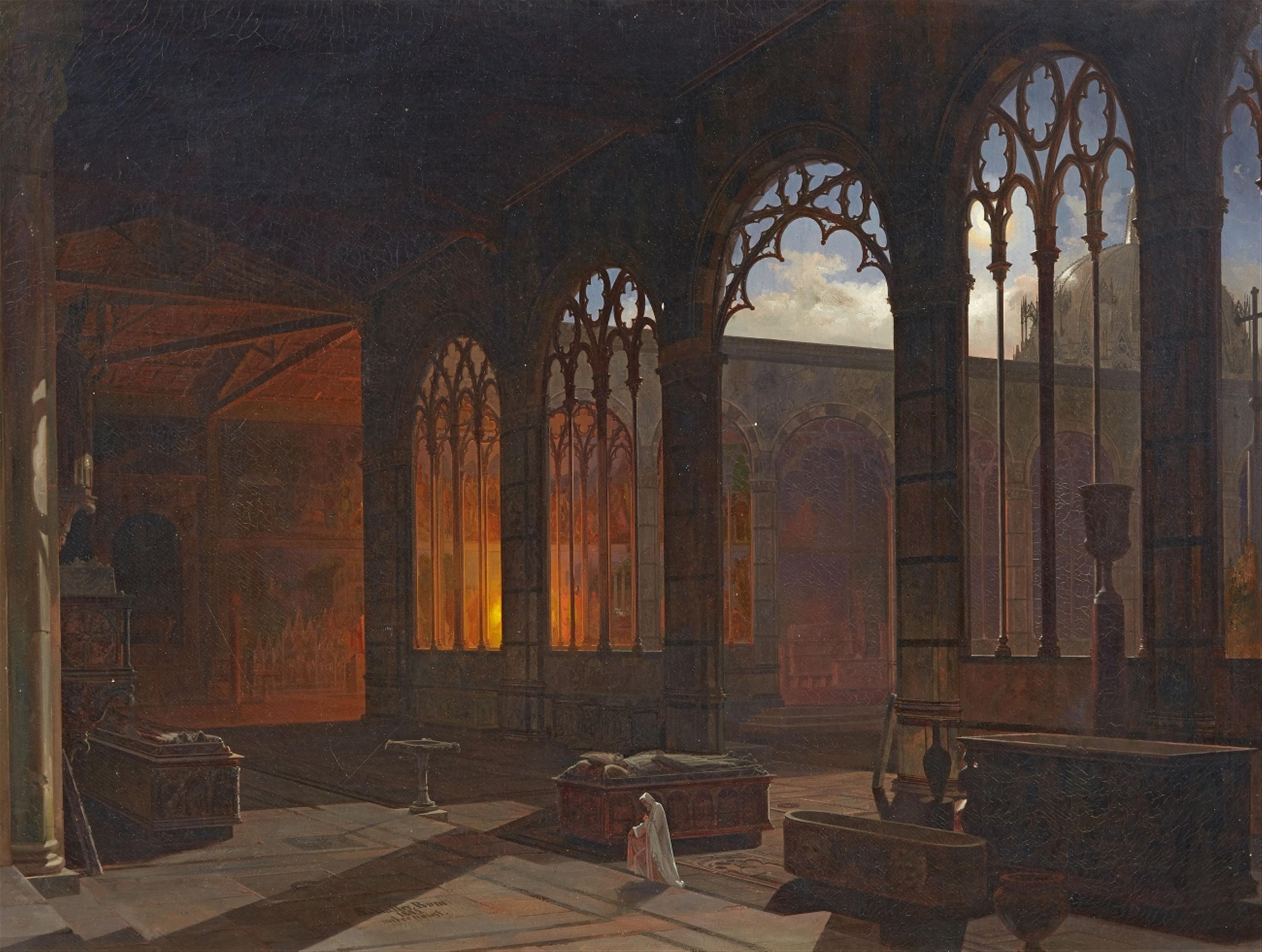 A. E. Haffer - Night Scene with a Monk in a Gothic Cloister - image-1