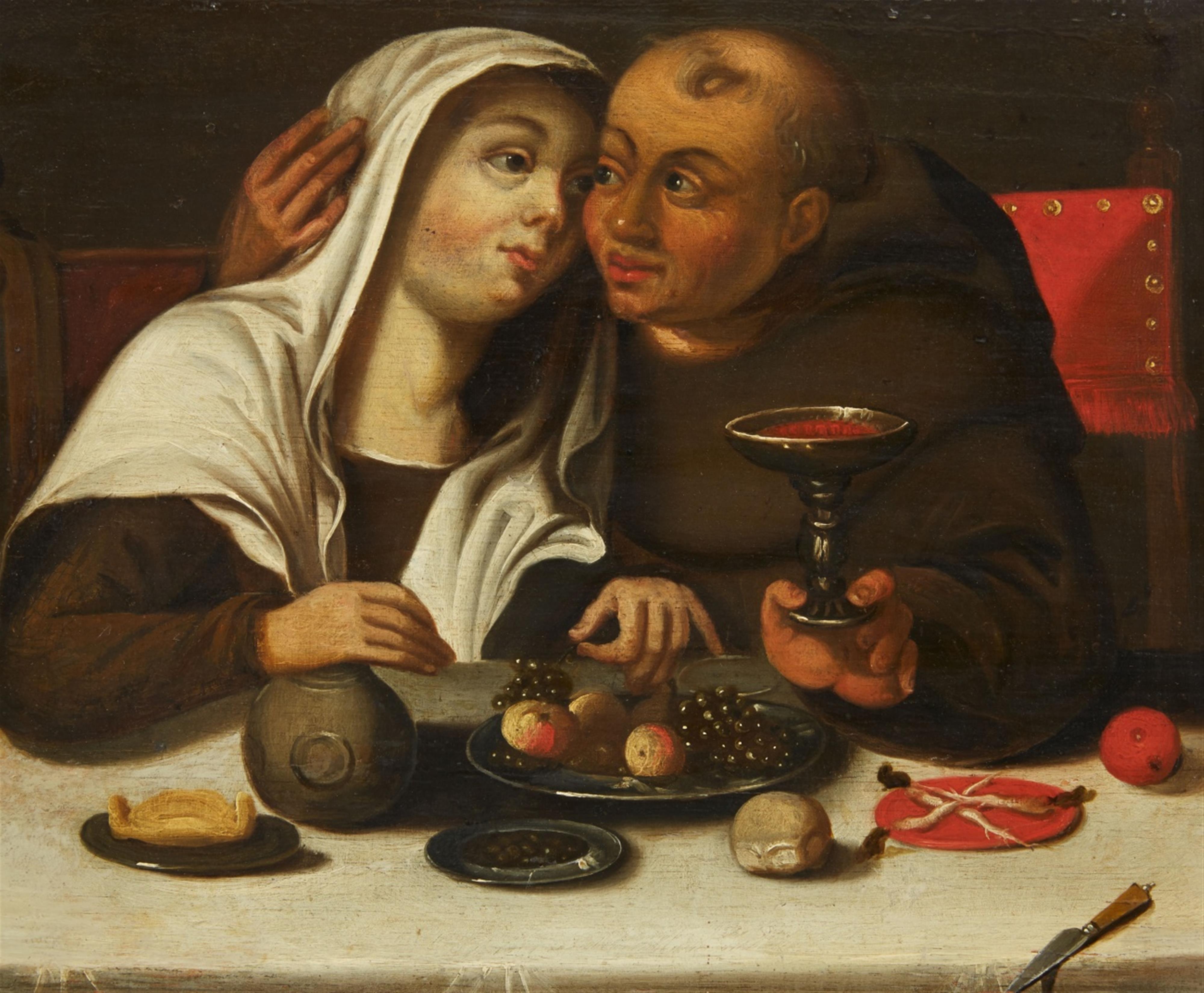 Flemish School - A Monk with a Young Lady - image-1