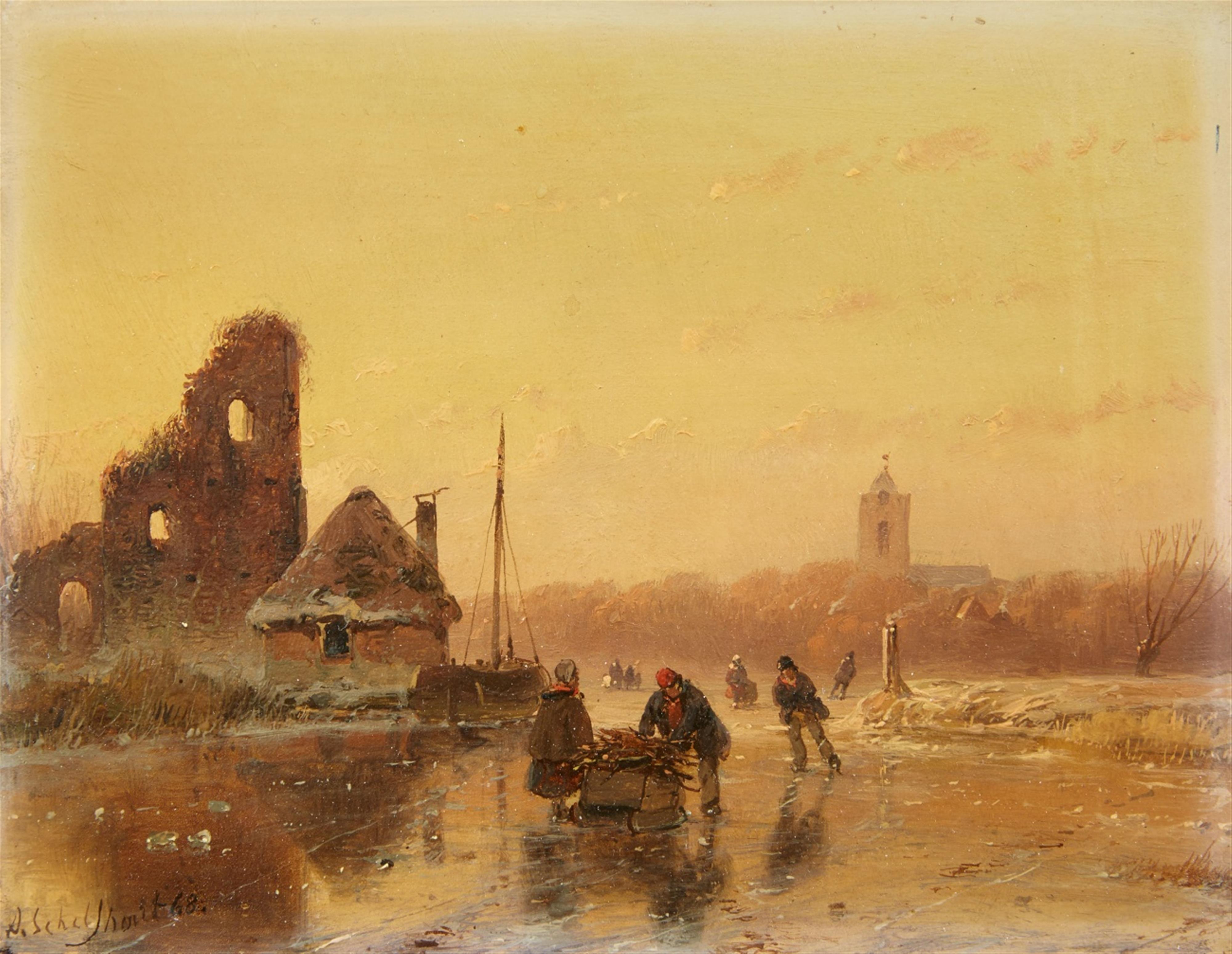 Andreas Schelfhout - A Winter Landscape with Skaters - image-1