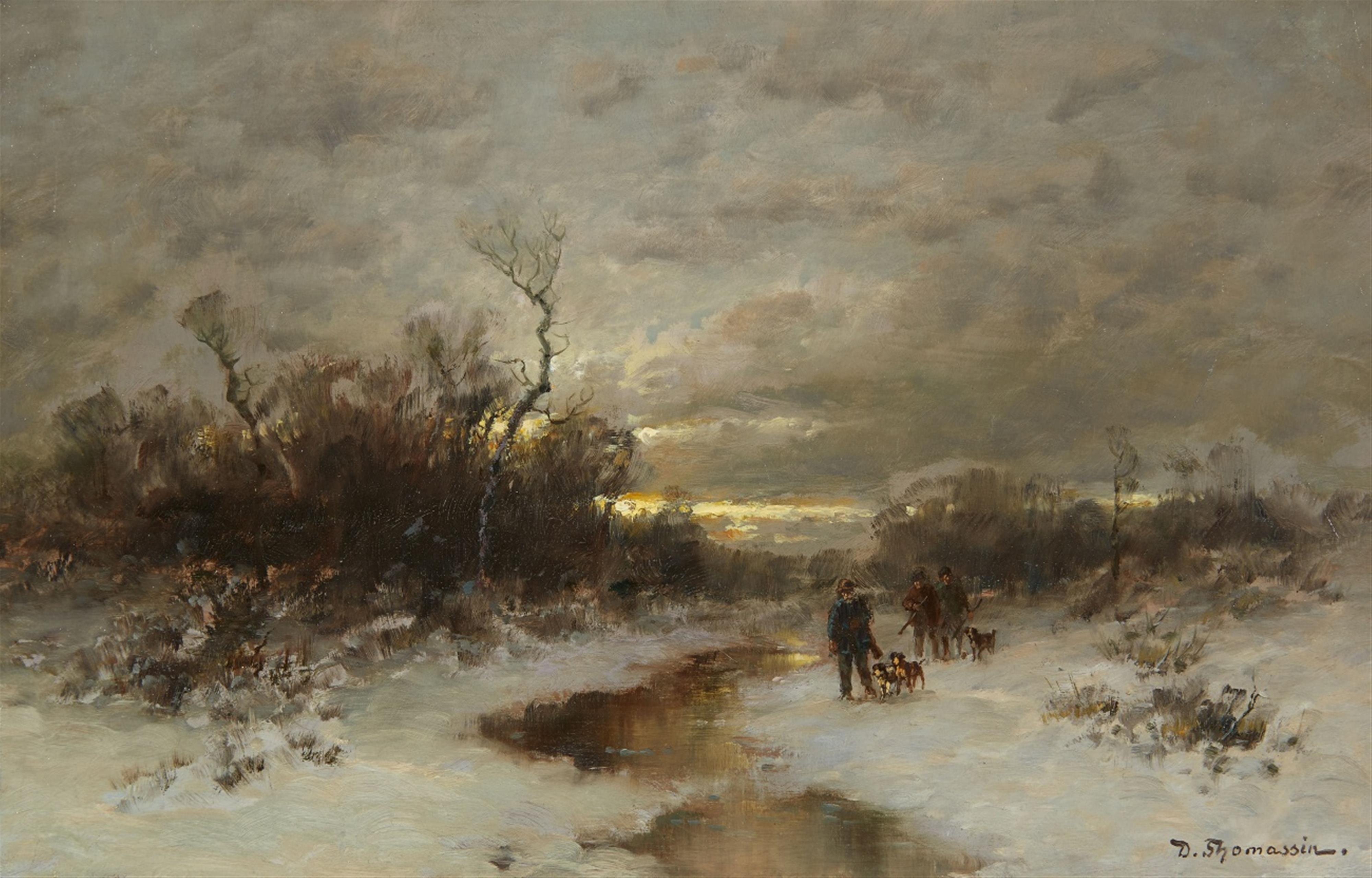 Desiré Thomassin - A Winter Landscape with Hunters - image-1