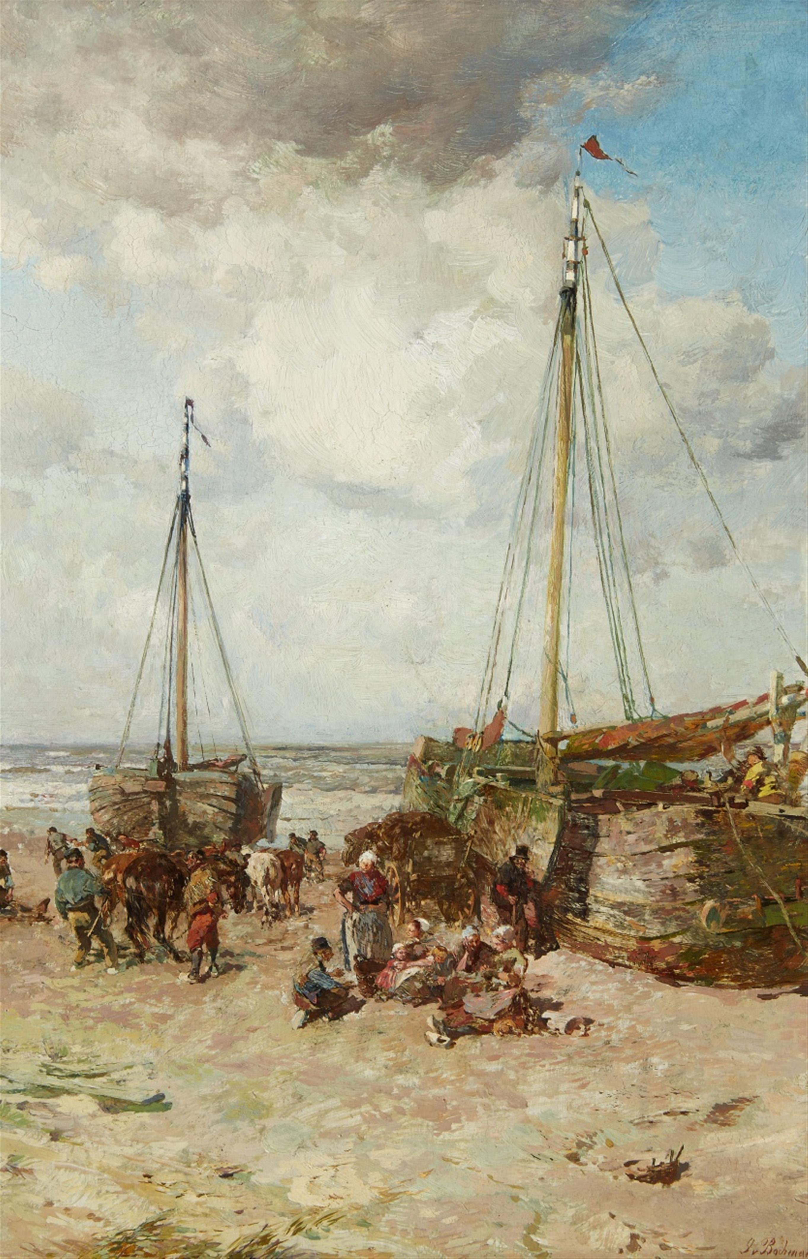 Gregor von Bochmann - A Beach Scene with Fishers and Sailing Boats - image-1