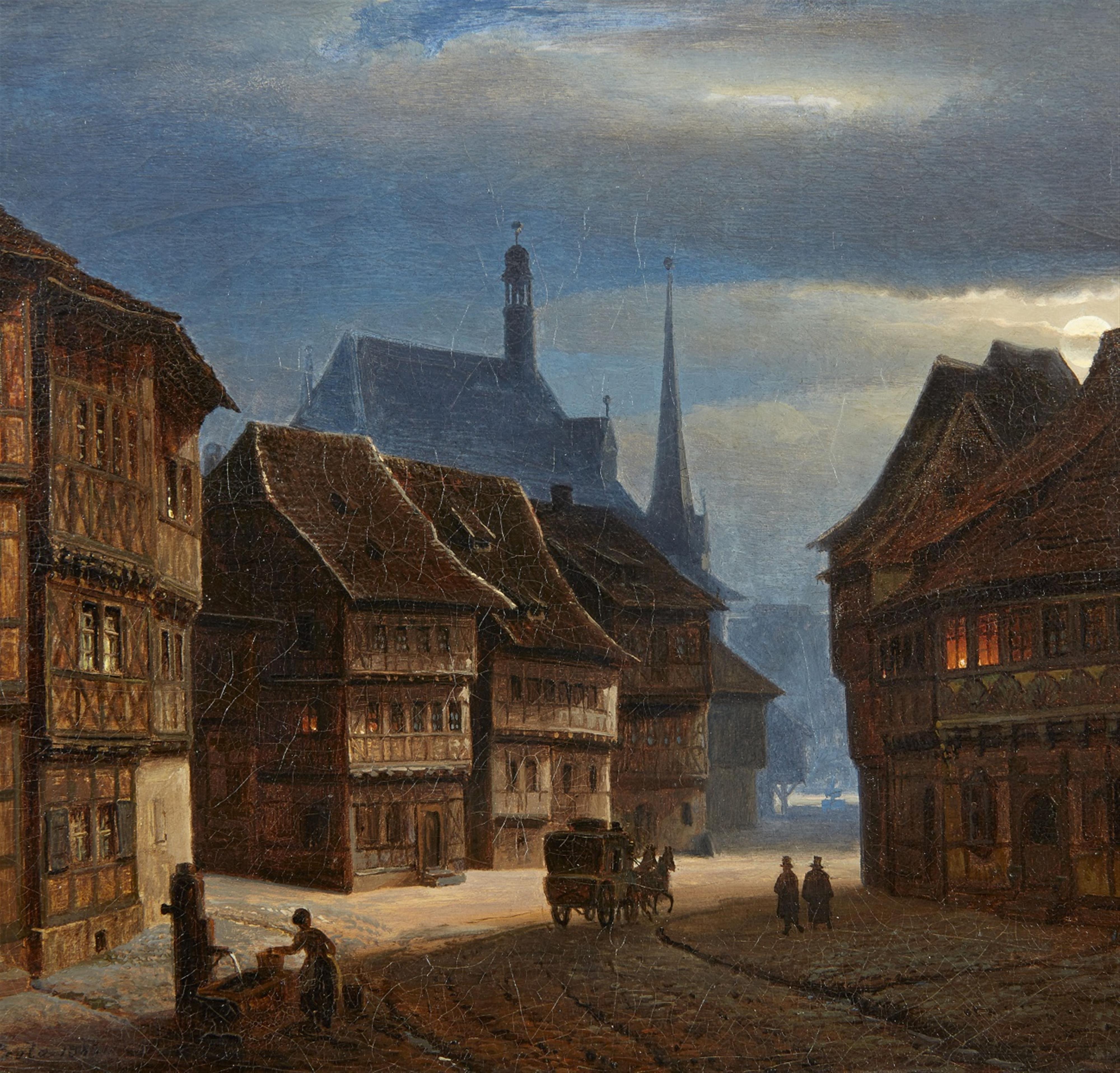 Georg Heinrich Crola - Wernigerode Marketplace by Night - image-1