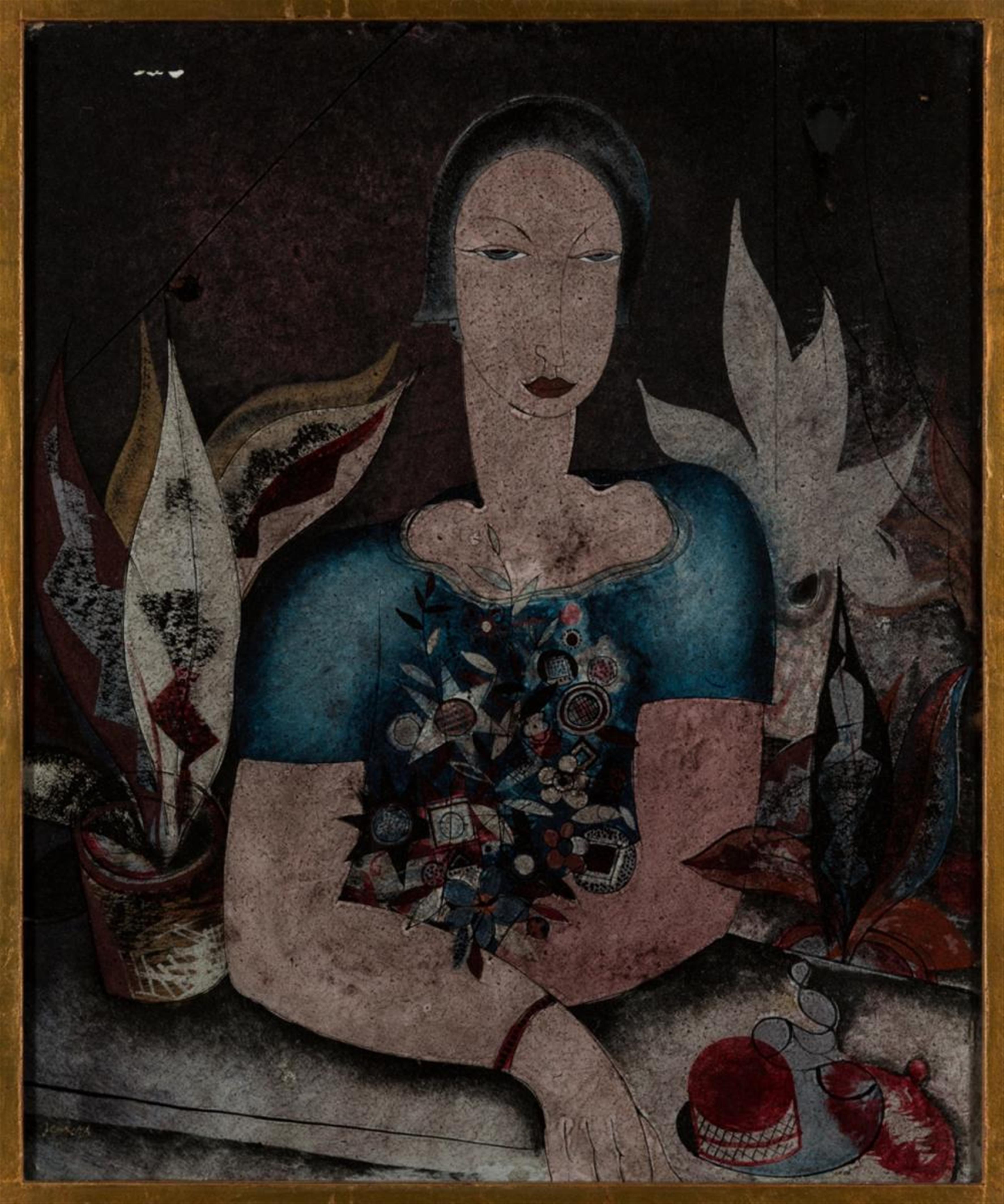 Floris Jespers - Portrait of a woman with flowers - image-1