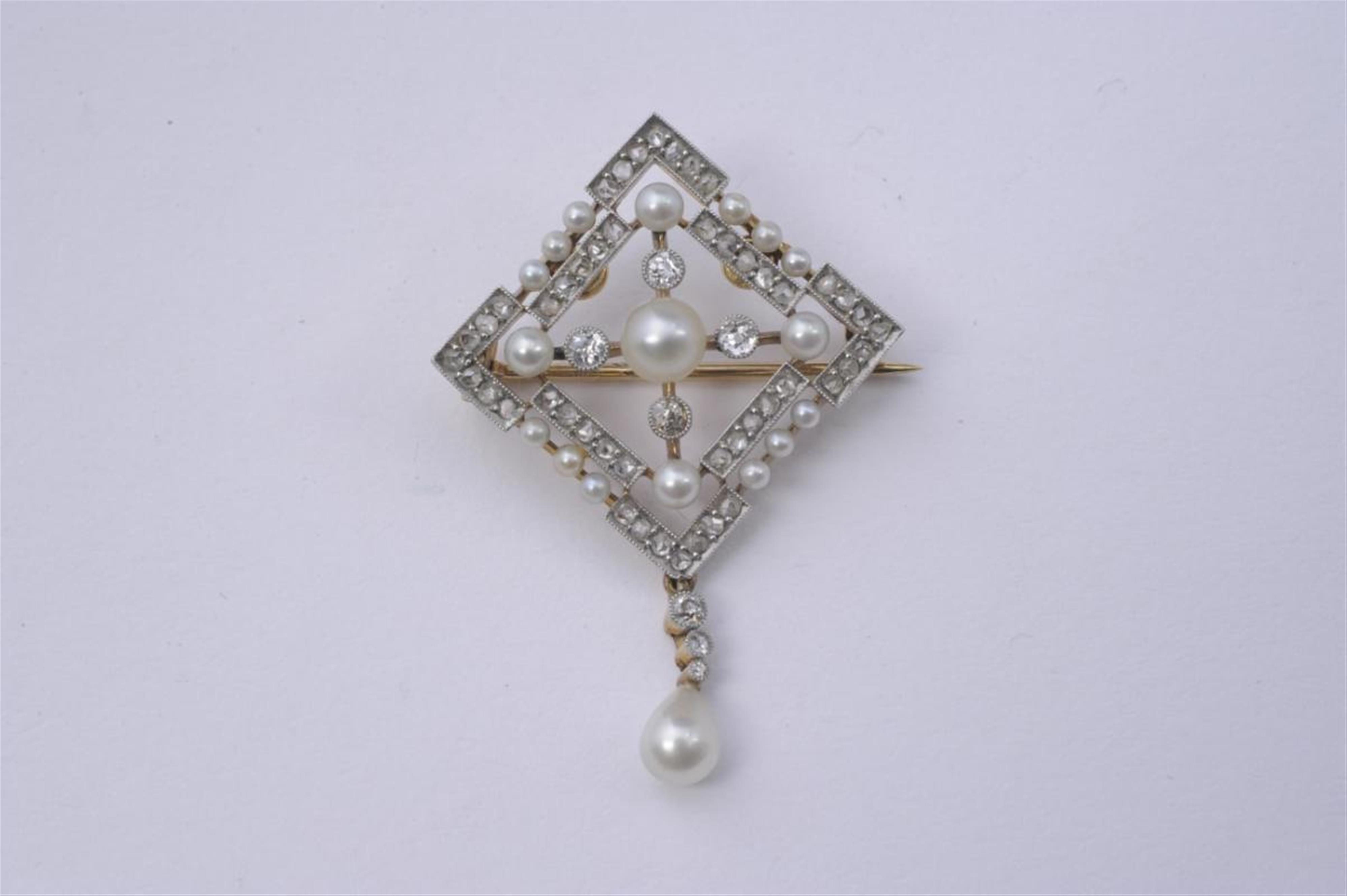 An 18k gold, pearl and diamond Belle Epoque brooch. - image-1