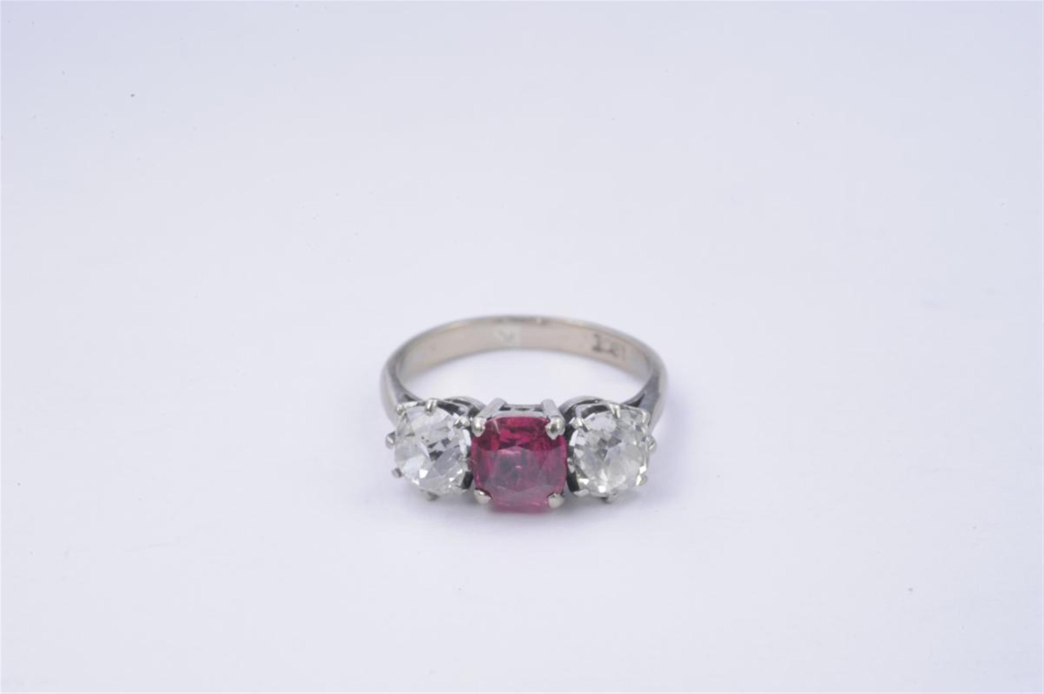 An English 18k white gold and ruby ring. - image-1