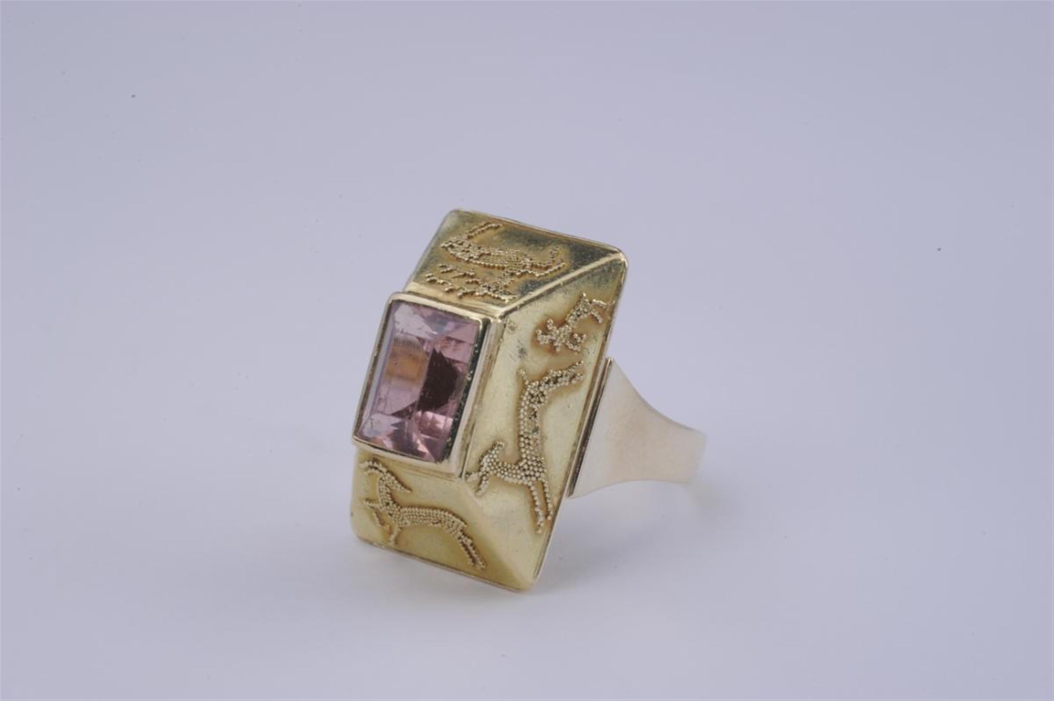 A 14k granulated gold and topaz ring. - image-1