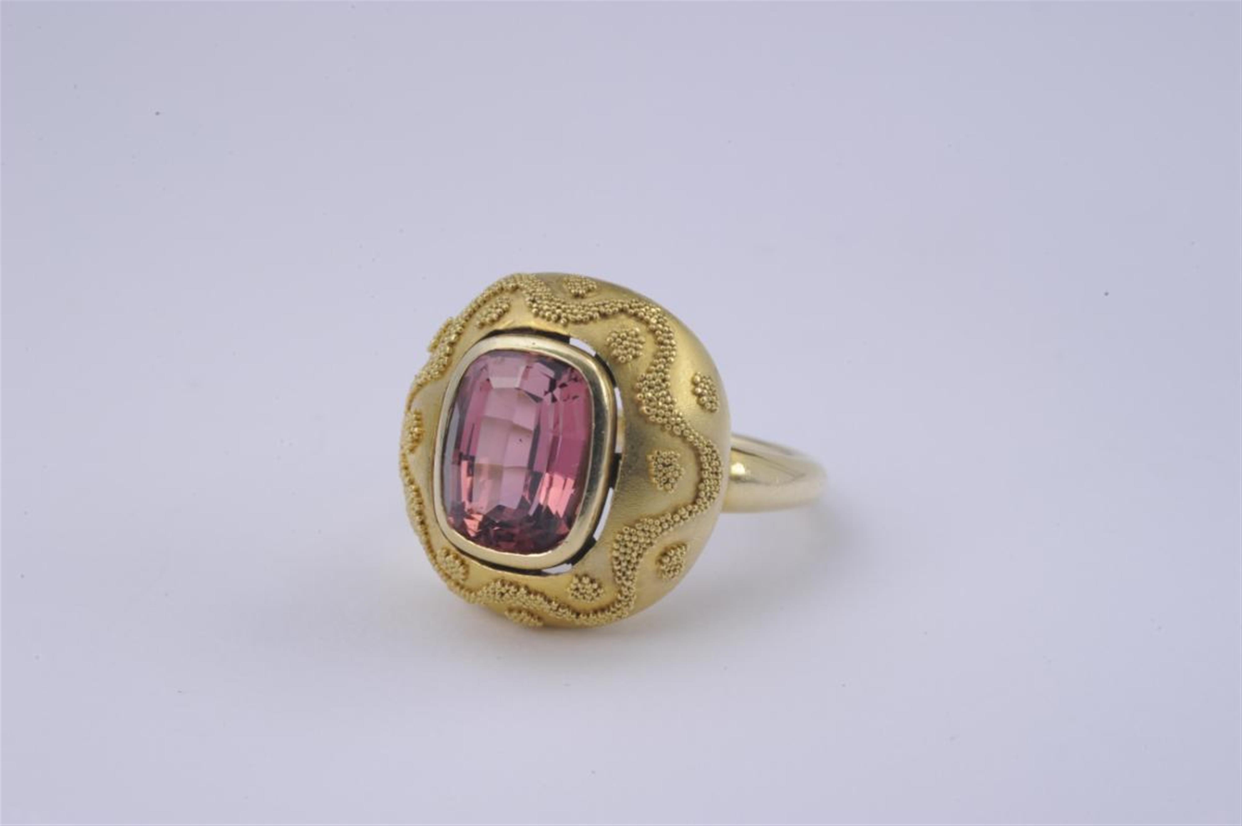 An 18k granulated gold and tourmaline ring. - image-1