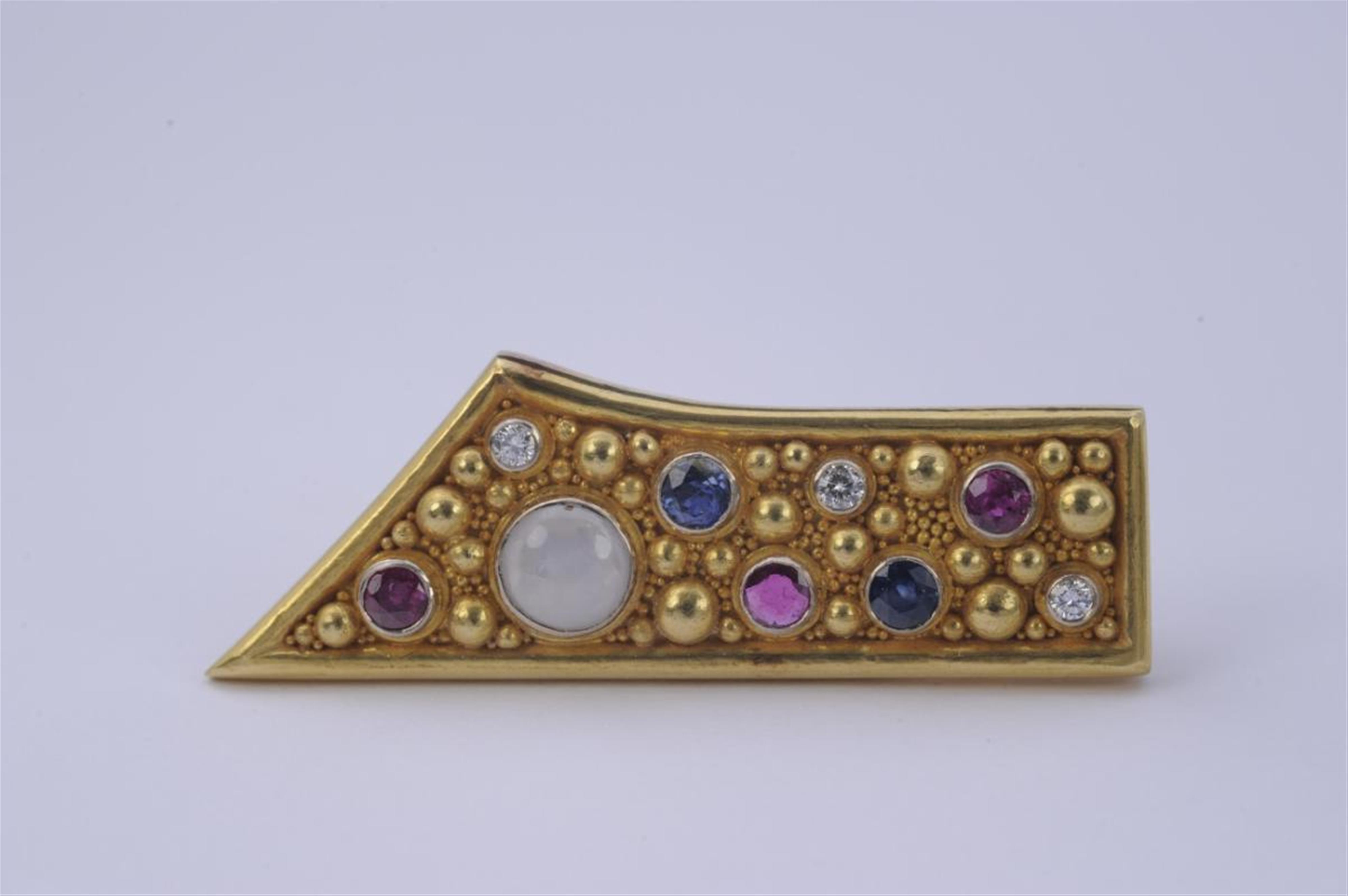An 18k gold and coloured stone brooch. - image-1